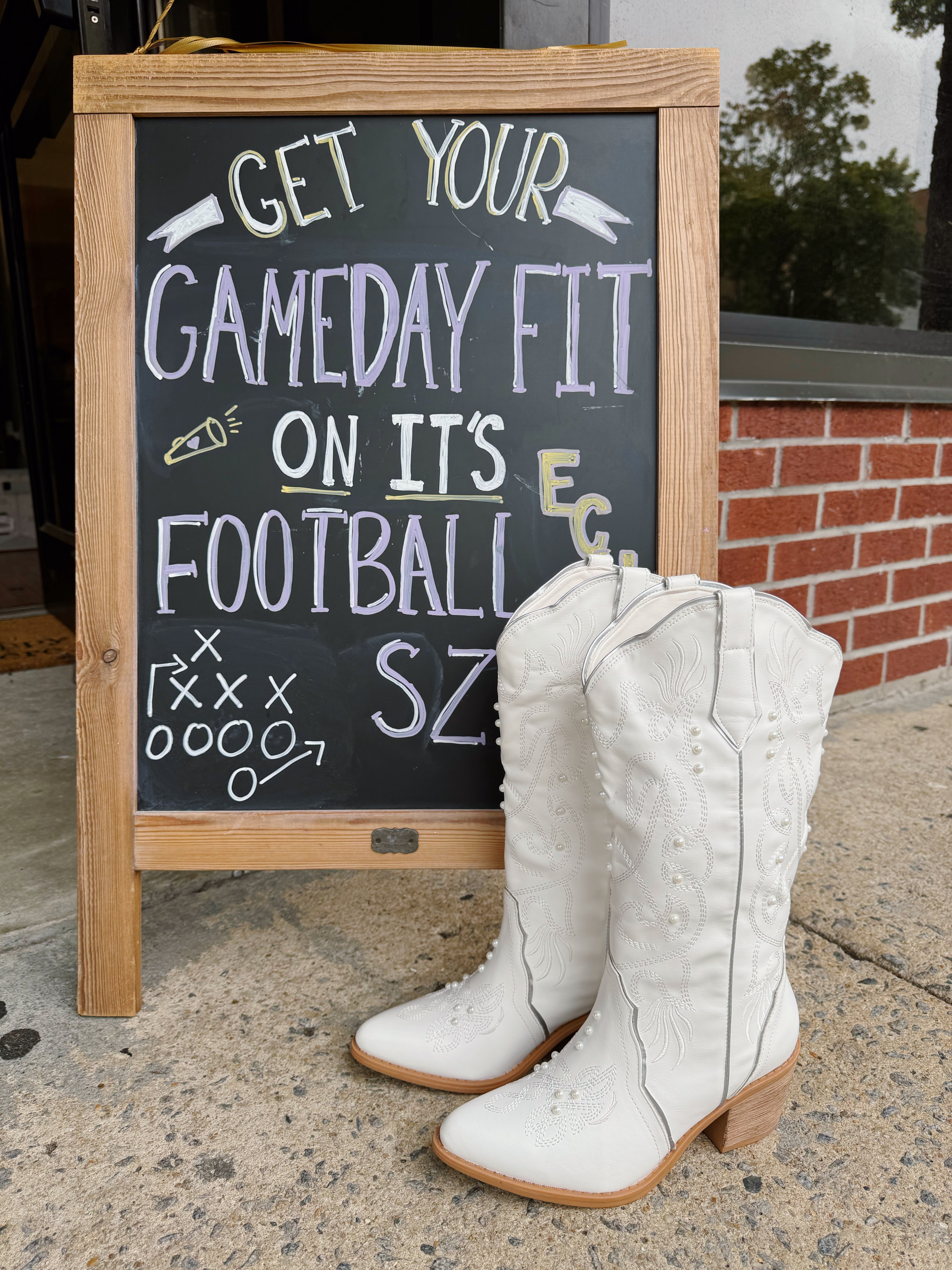 Sutton Western Boots - White & Pearls