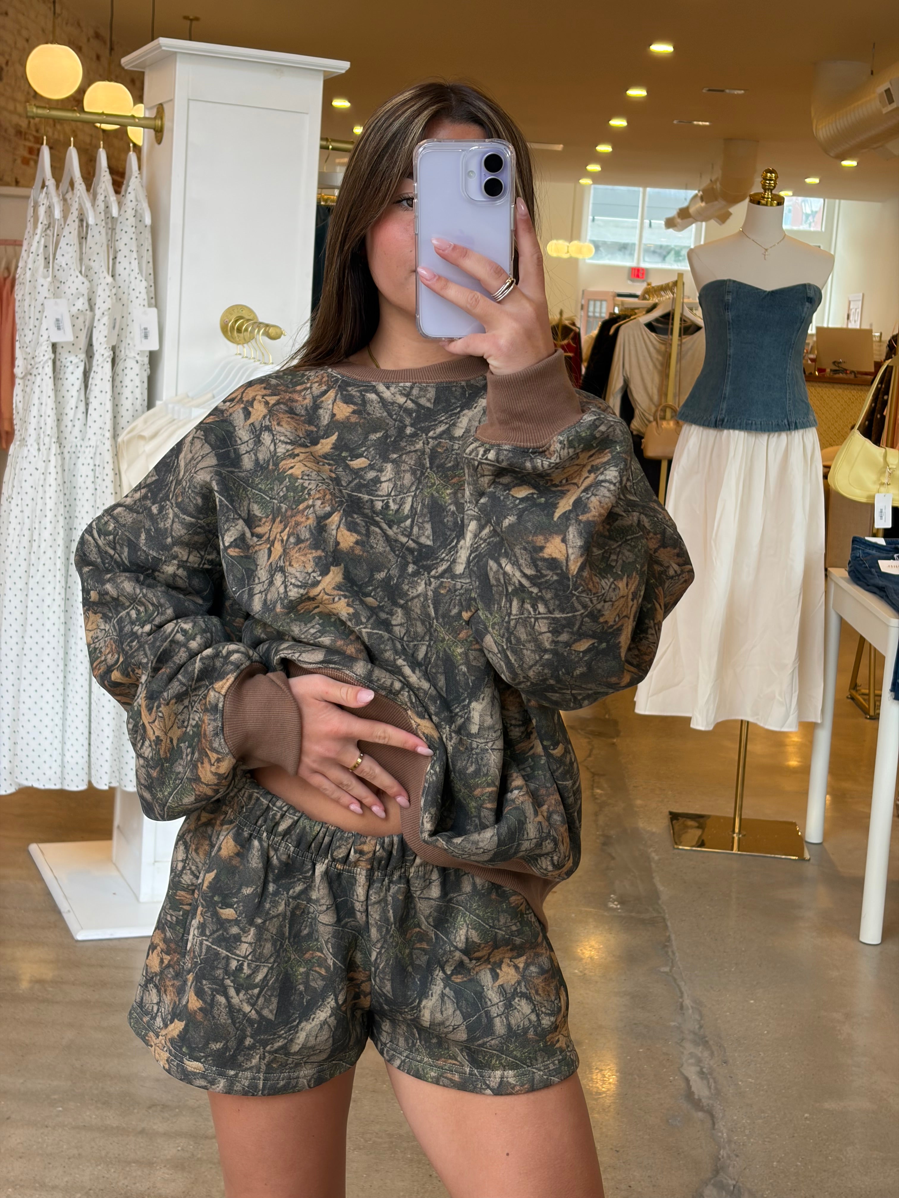 Dark Woodland Lounge Fleece Shorts - Camo