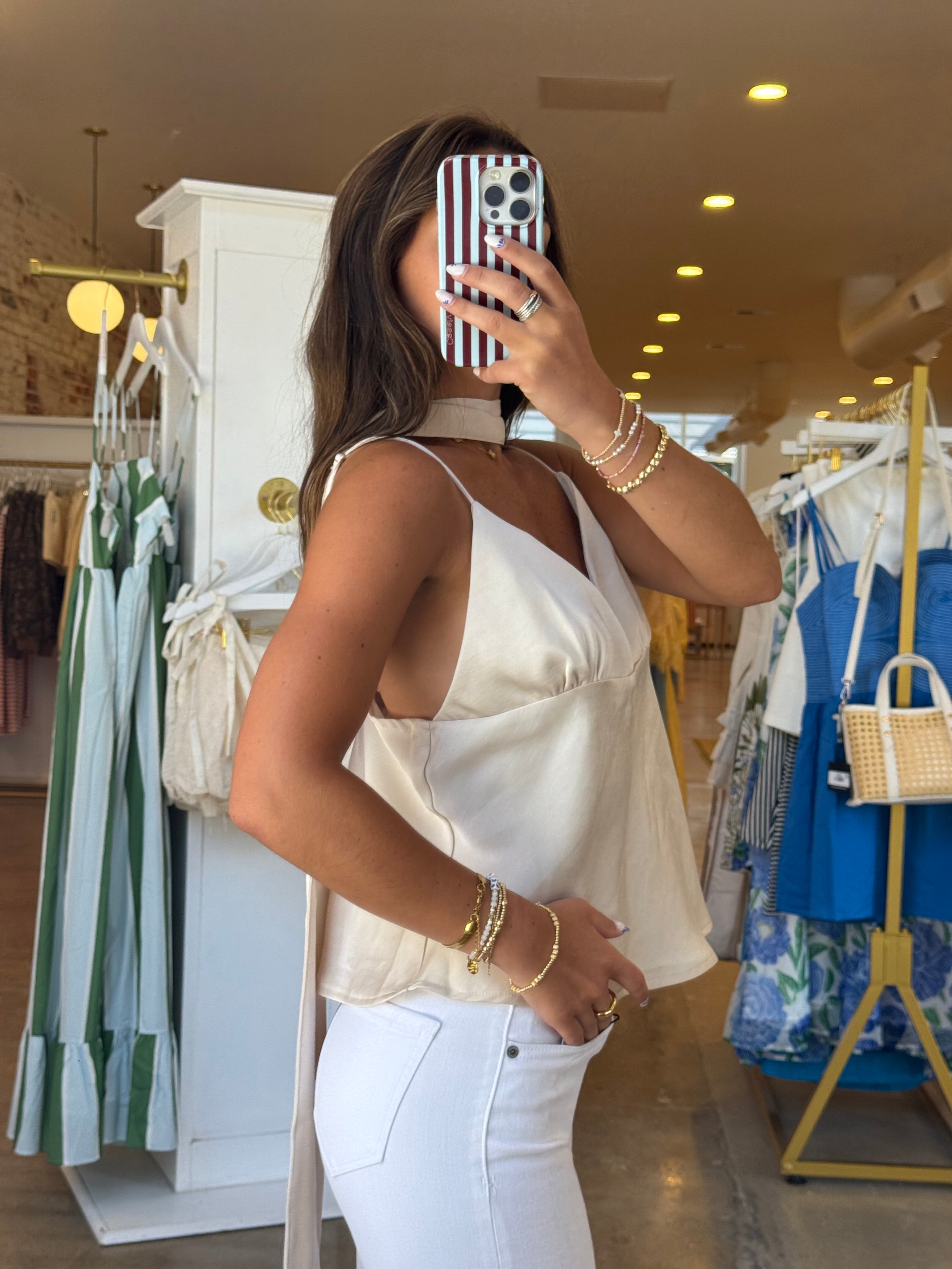 Roxanne Satin Top - Cream Champagne