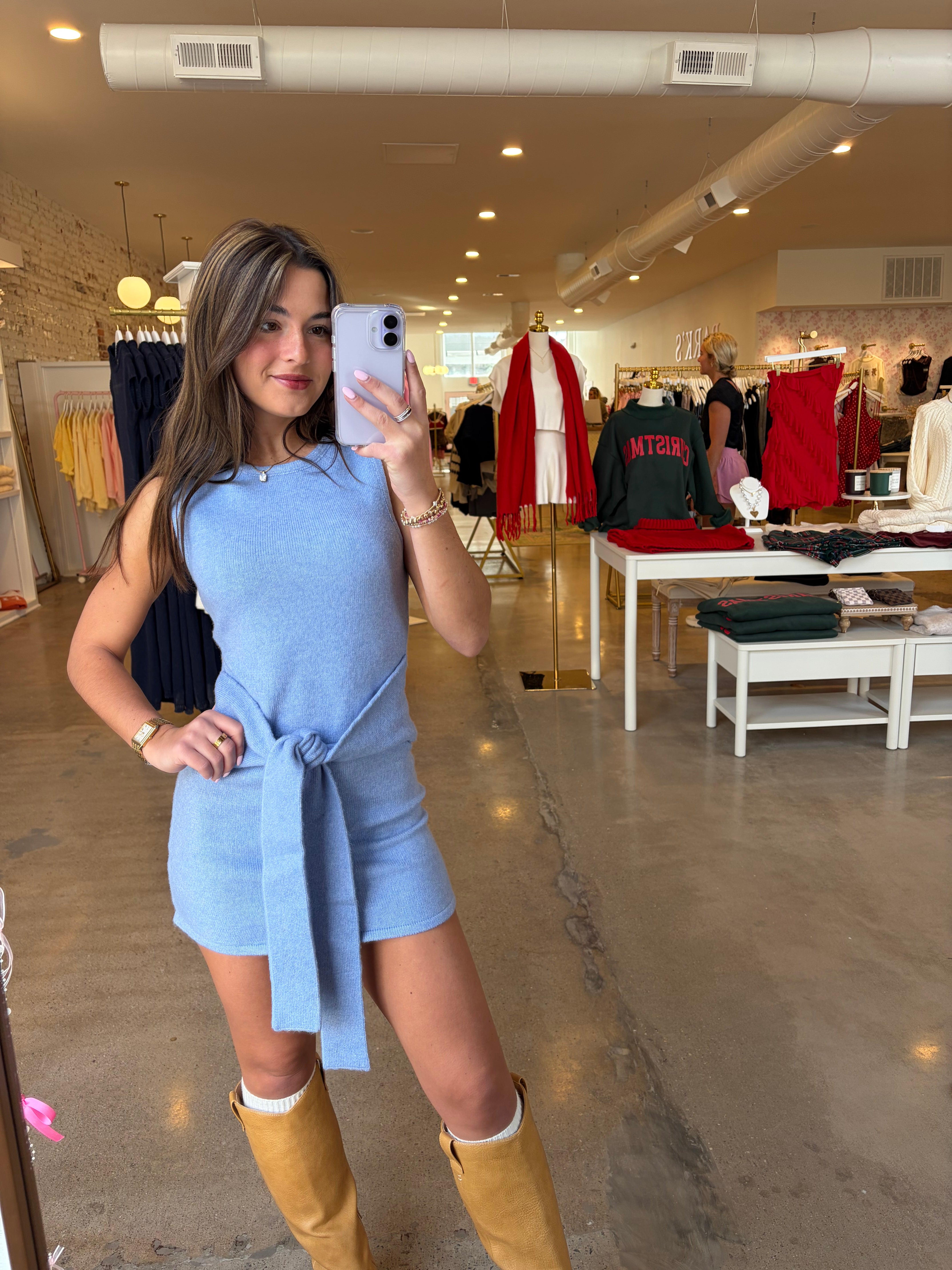 Meghan Knit Mini Sweater Dress - Blue