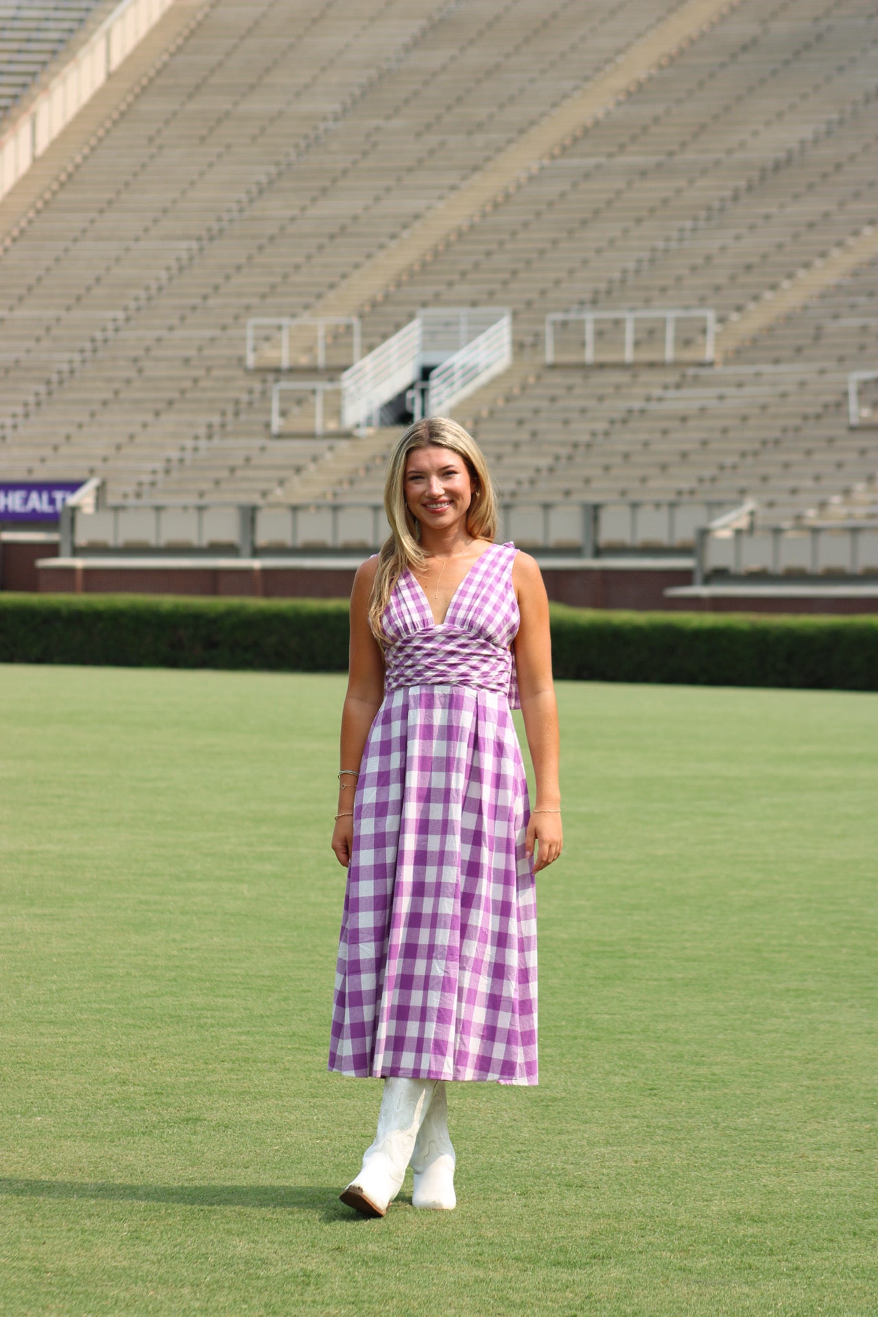 Bell Maxi Dress - Purple Gingham