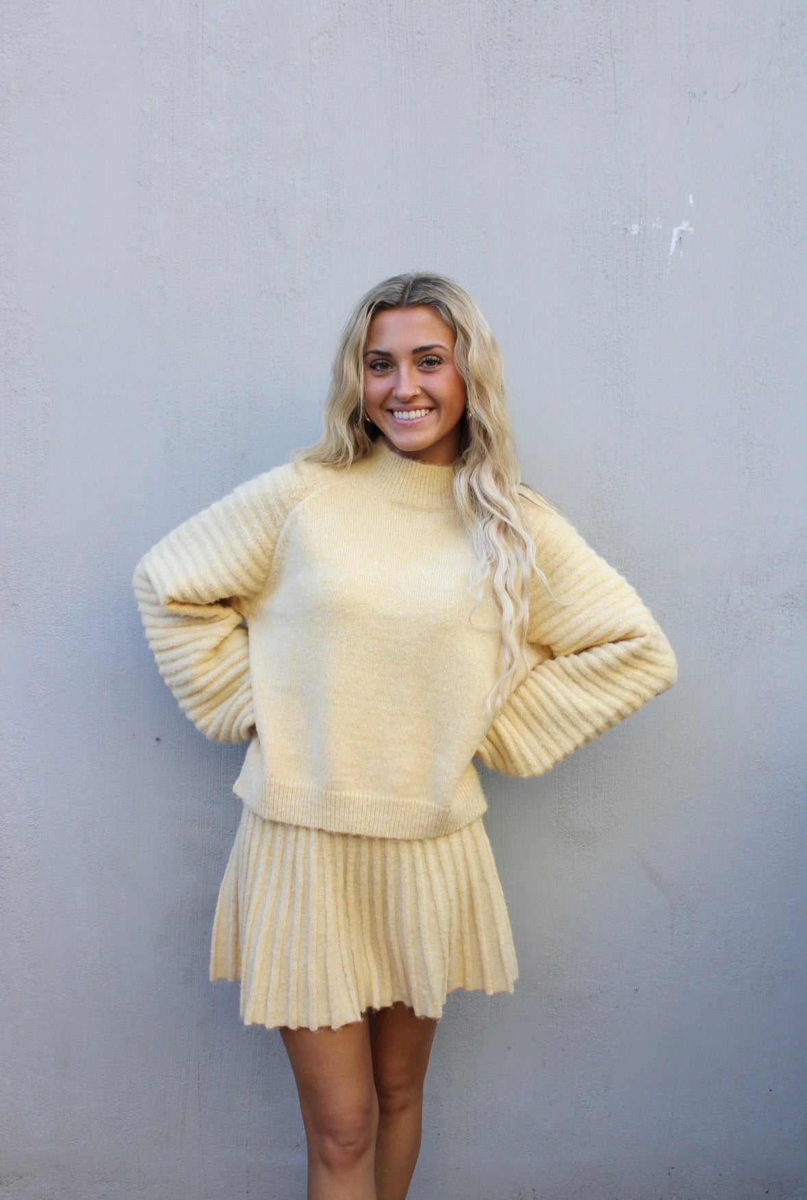 Gabrielle Pleated Knit Skirt - Yellow