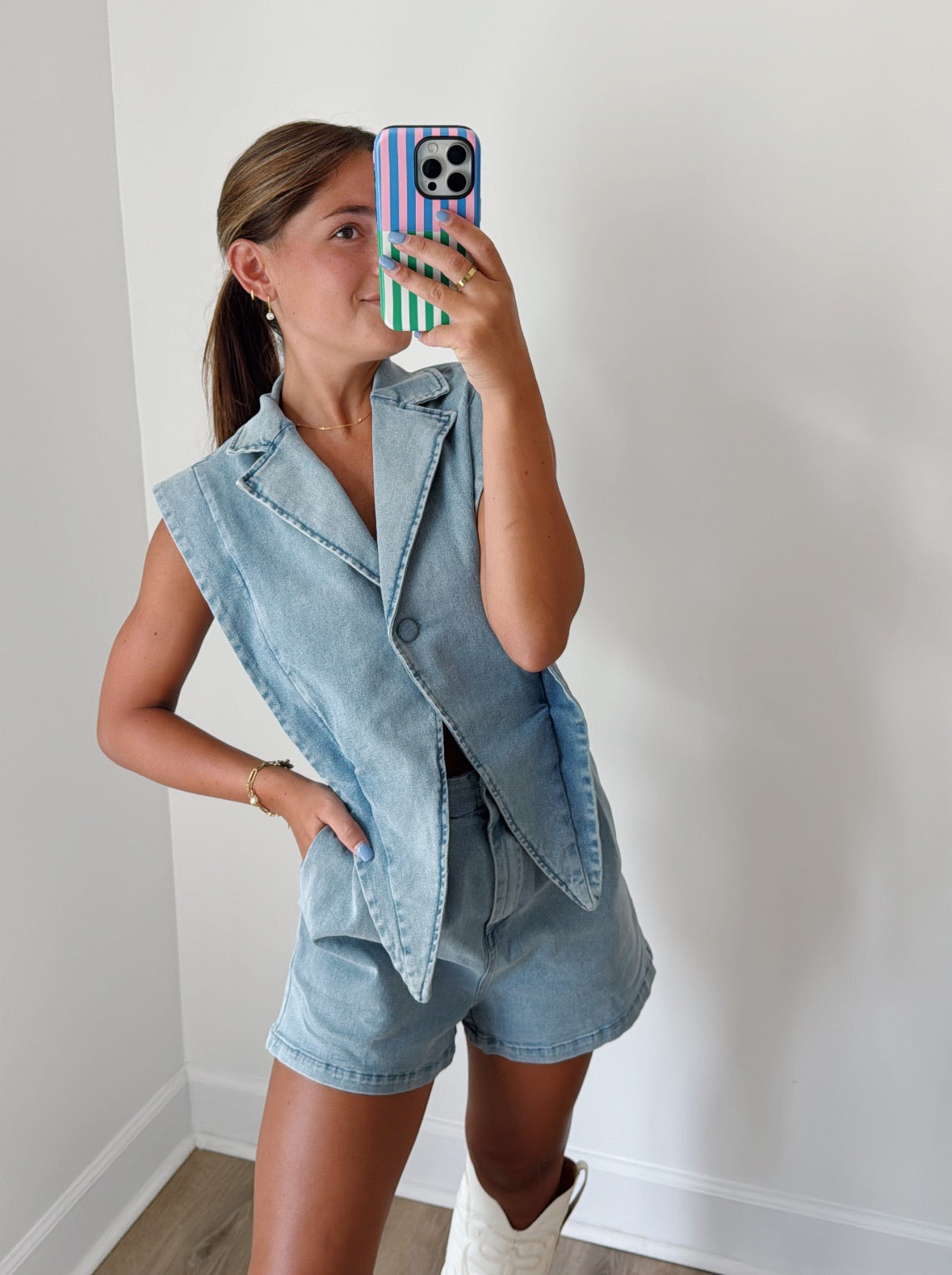 Zelda Denim Romper - Blue Jean