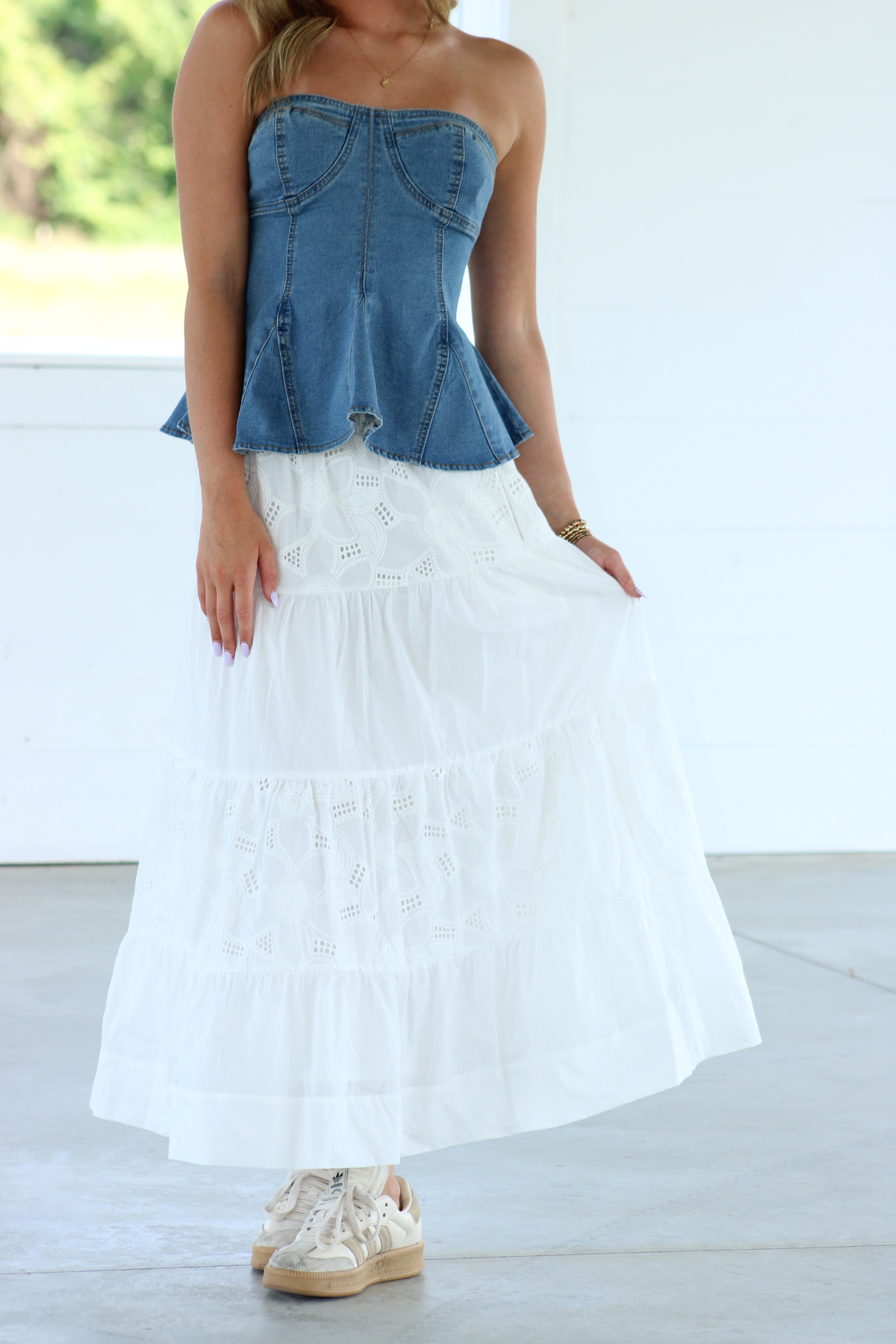 Beach Bound Midi Eyelet Skirt - White