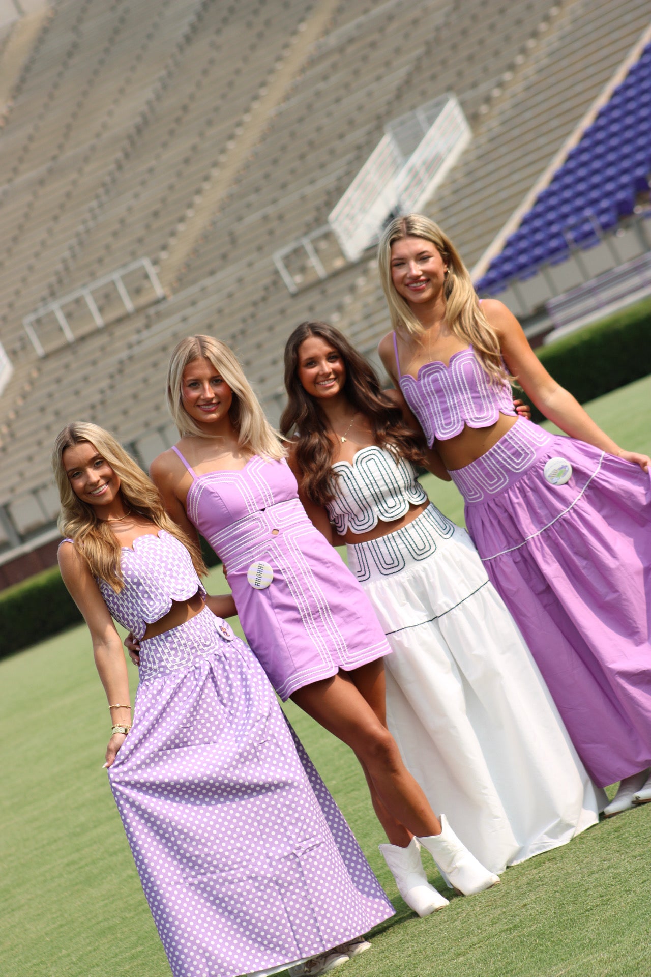 Southern Grace Embroidered Top & Midi Skirt Set - Lavender/WhitePolka Dot