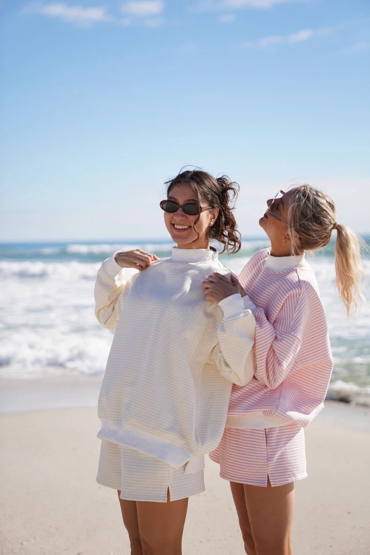 Baby Yellow & White Striped Mockneck Sweatshirt