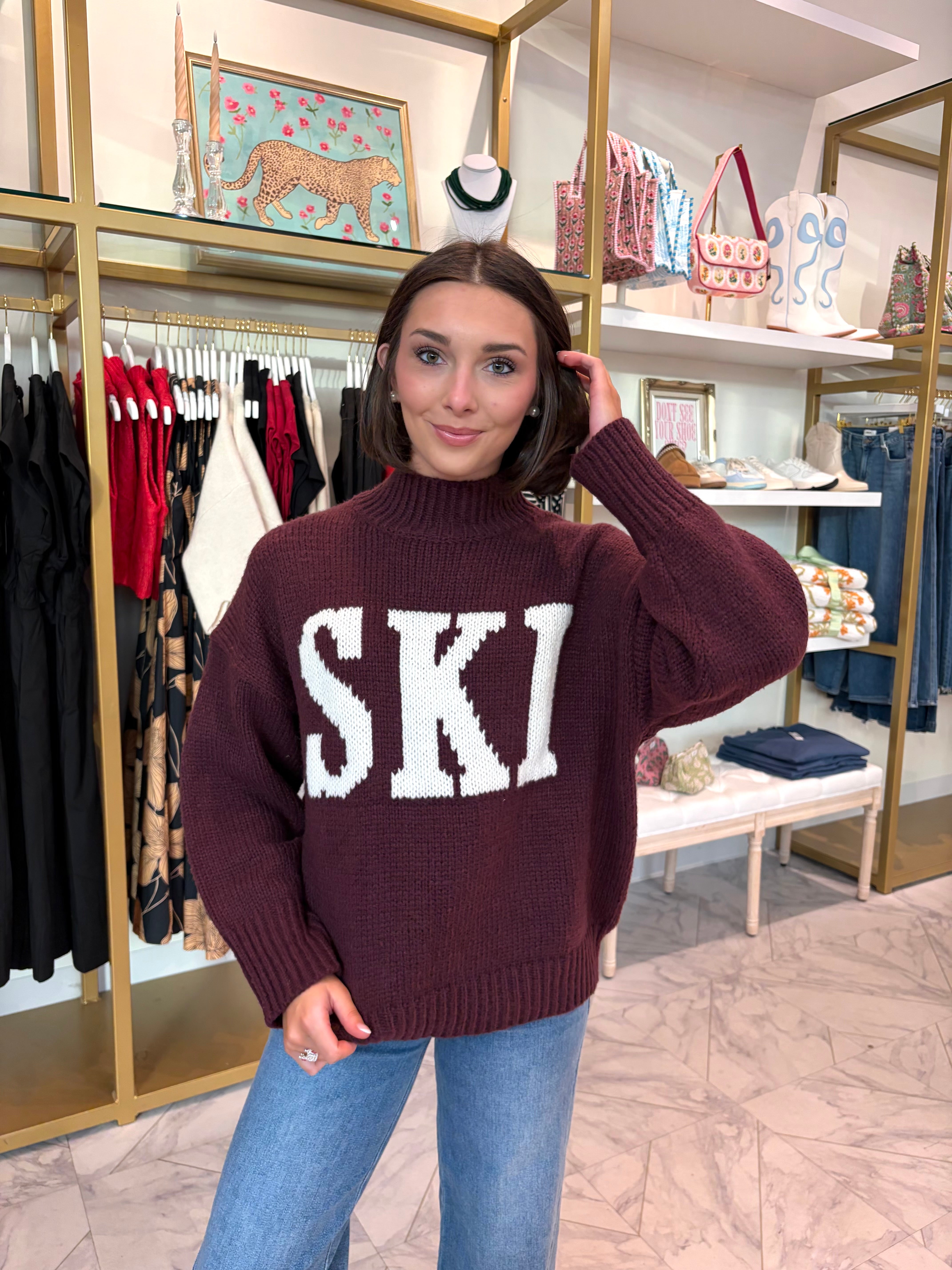 SKI Oversized Sweater - Wine & Ivory