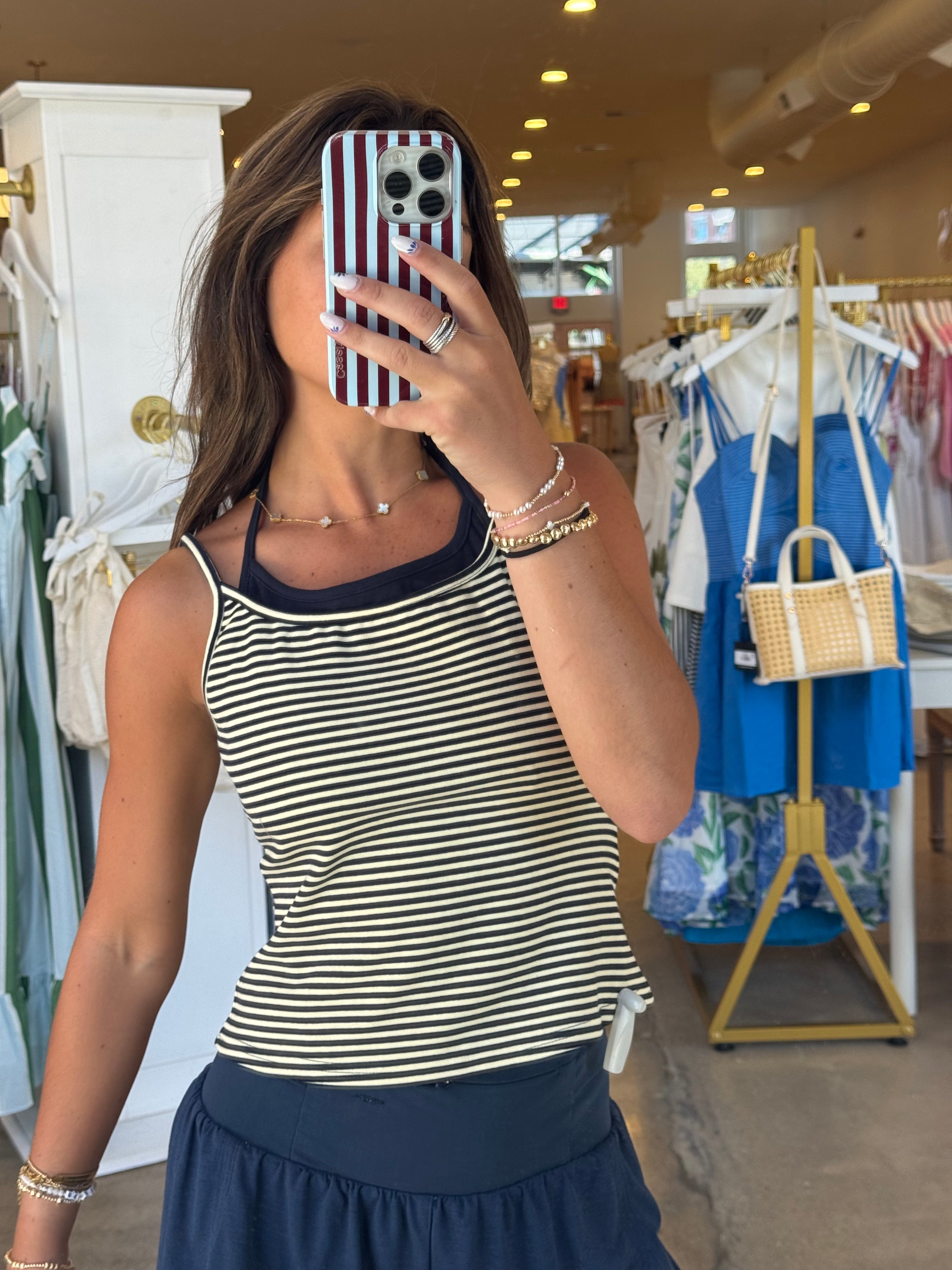 Peyton Double Lined Tank - Navy Stripe