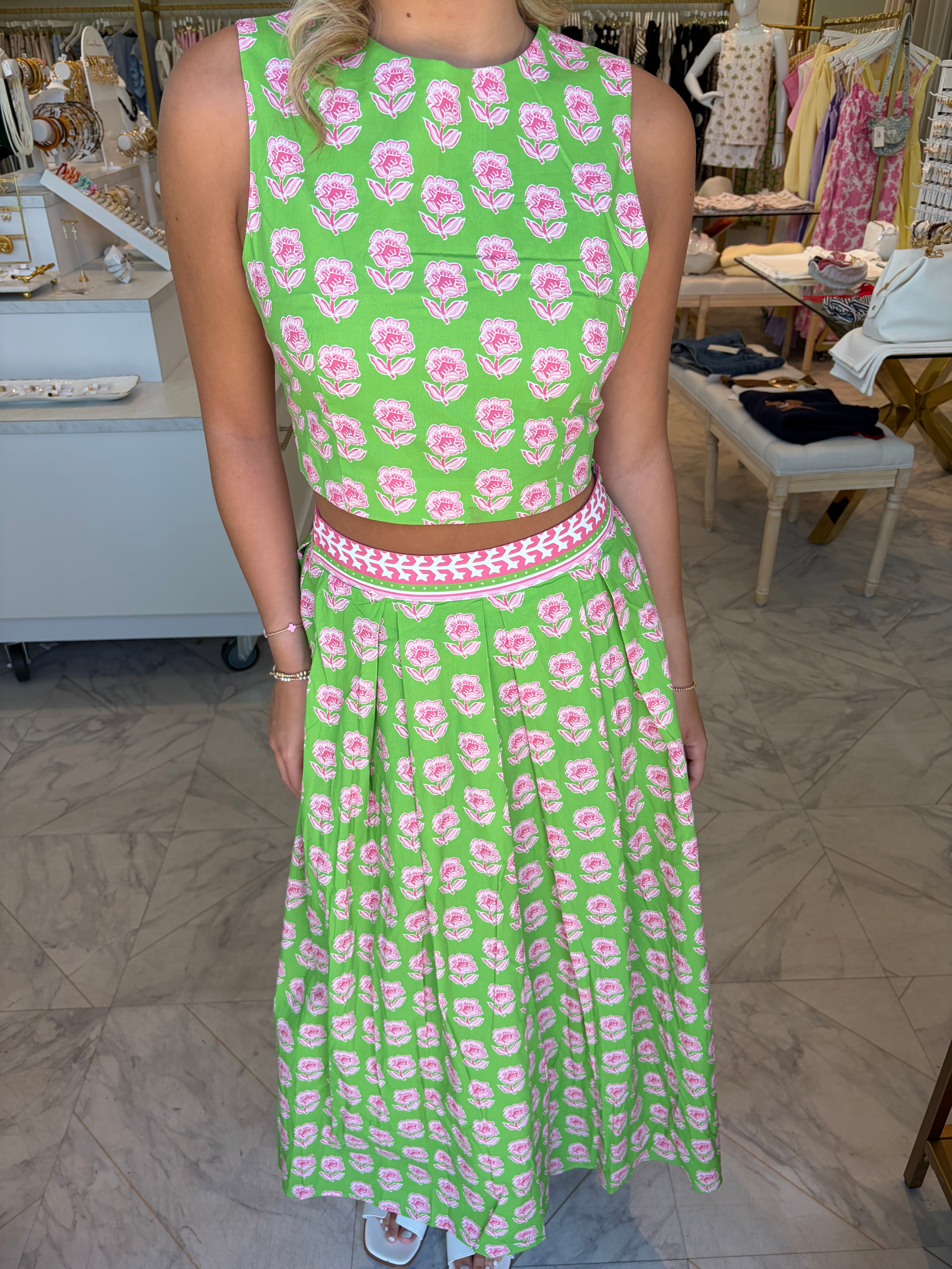 Genevieve Midi Skirt Set - Green