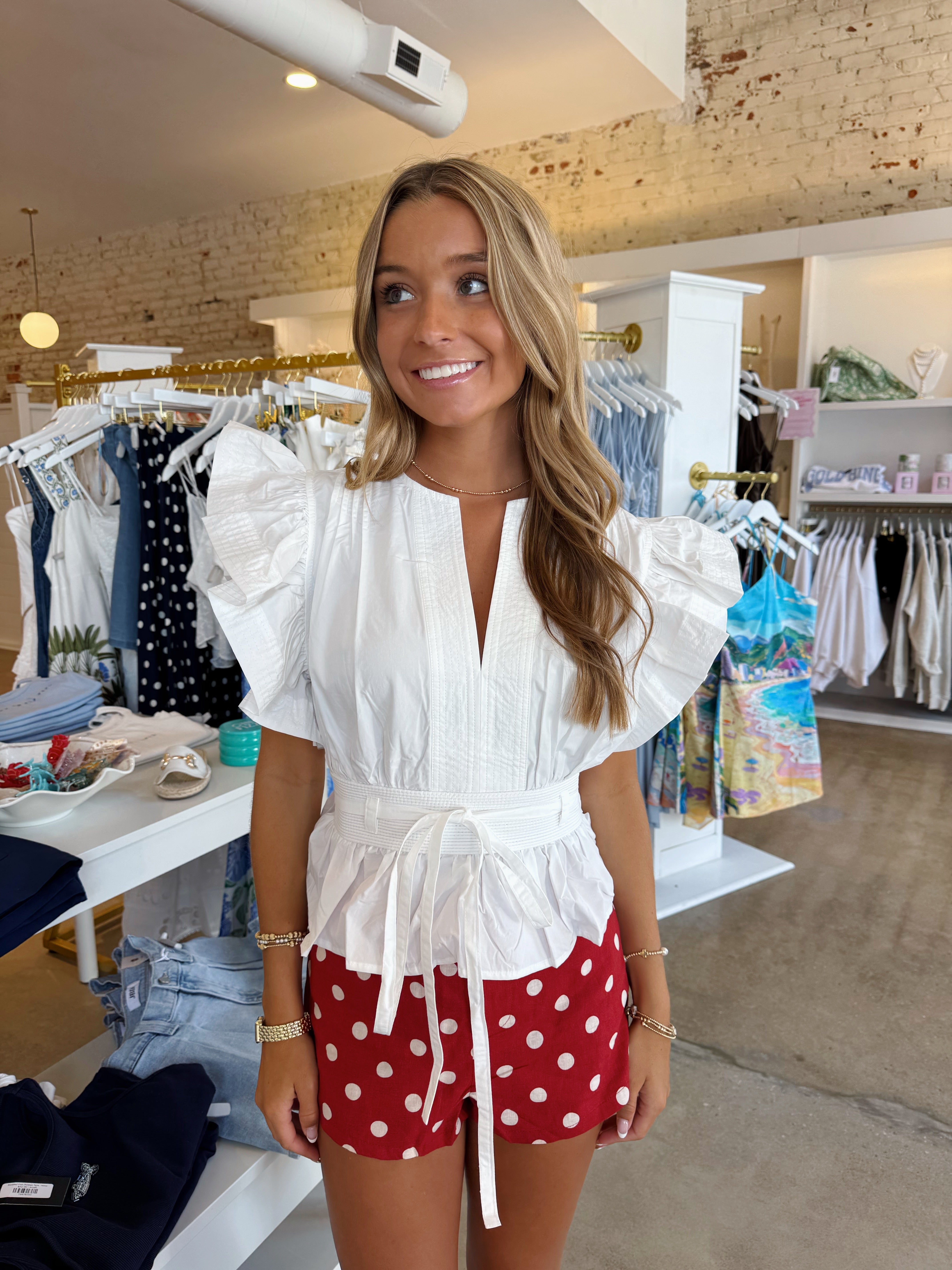Landon Linen Shorts - Red Polka Dot