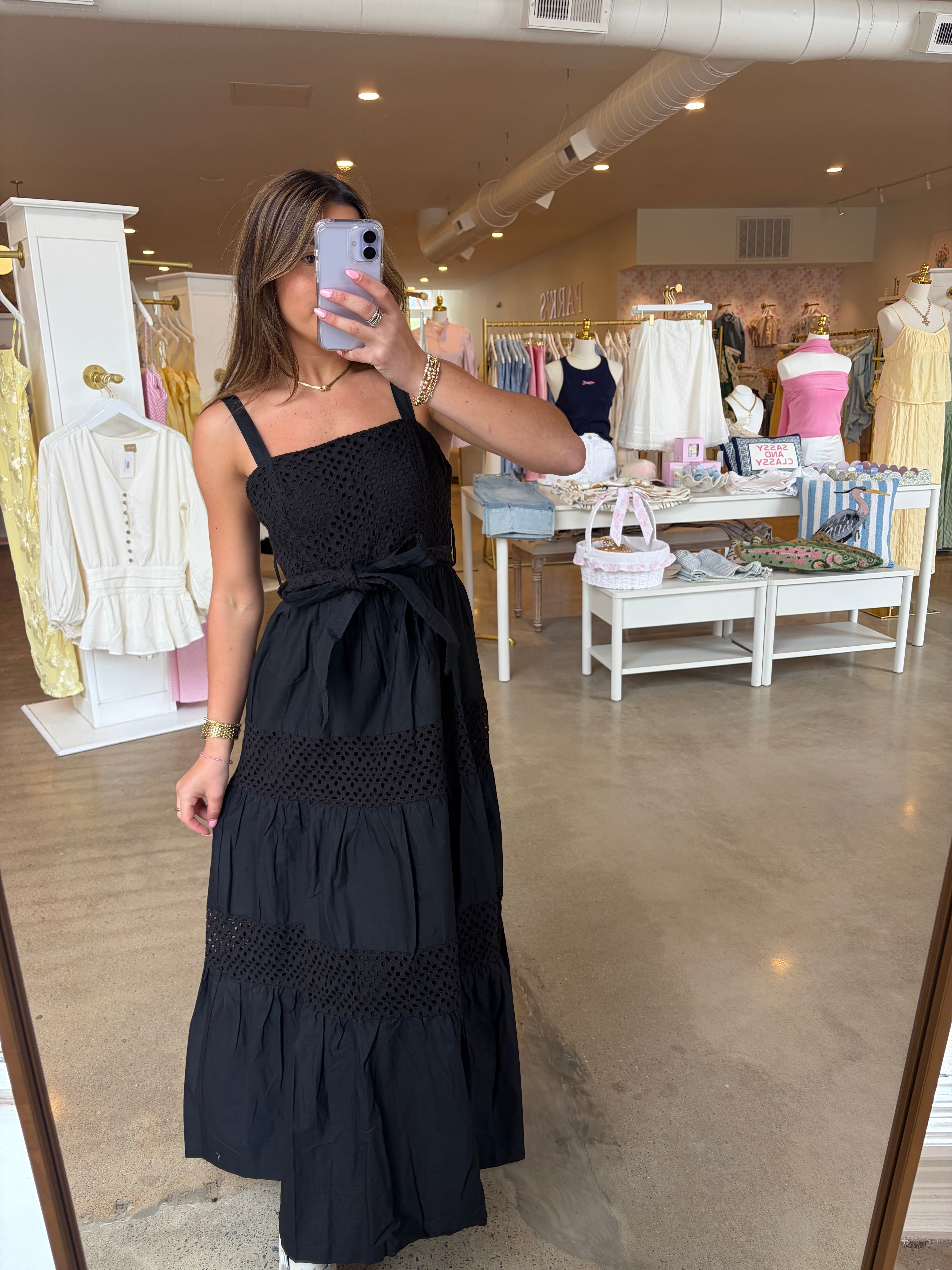 Cooper Eyelet Midi Dress - Black