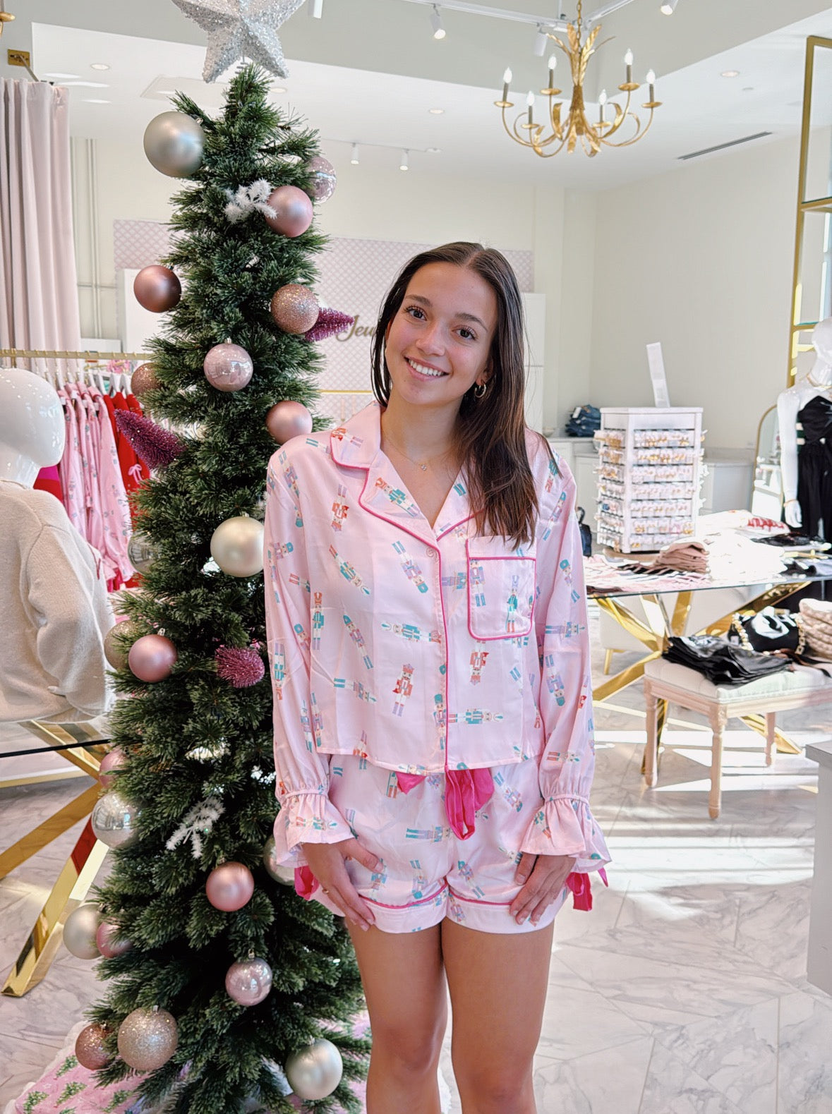 Nutcrackers Satin Pajama Set - Pink