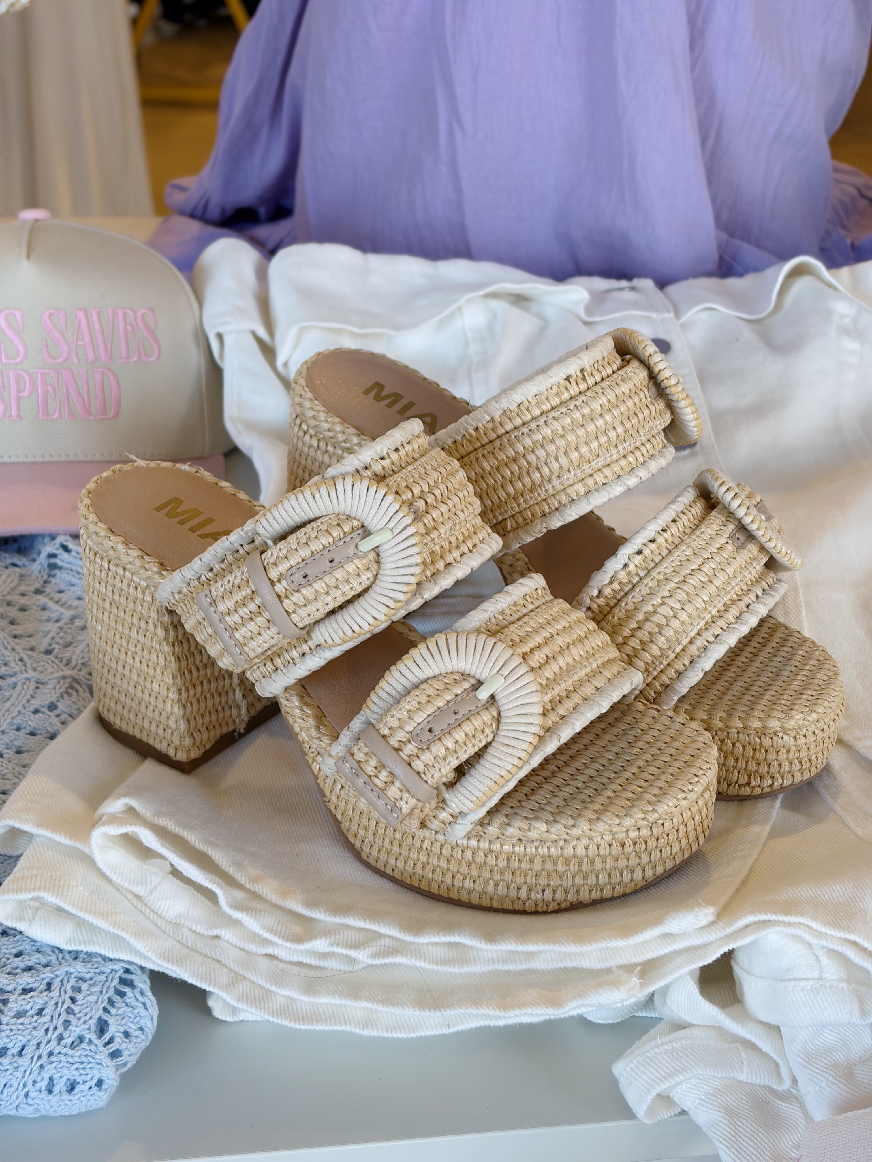 Rebekah Chunky Woven Heels - Natural