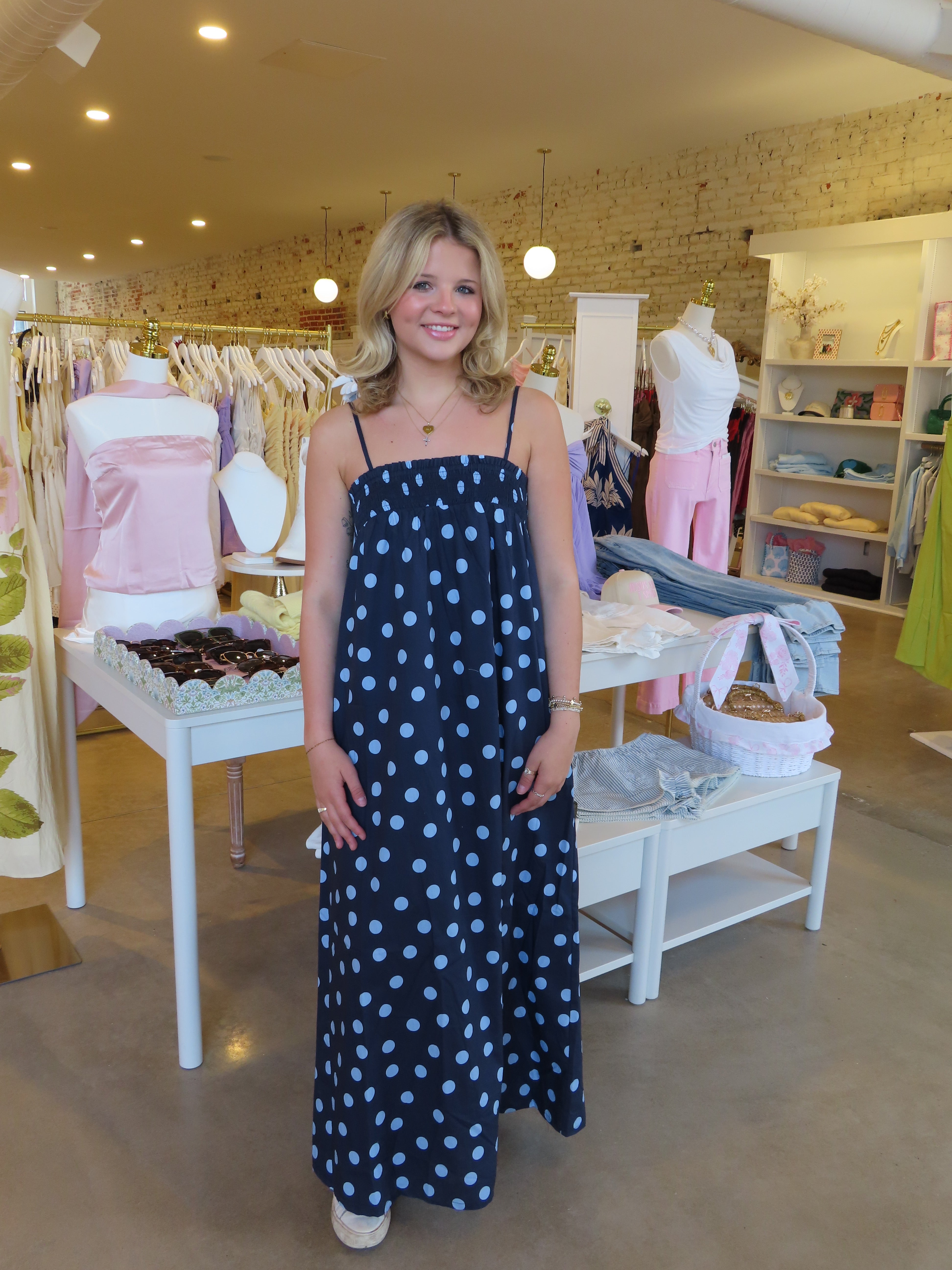 Callie Midi Dress - Navy & Light Blue Polka Dot