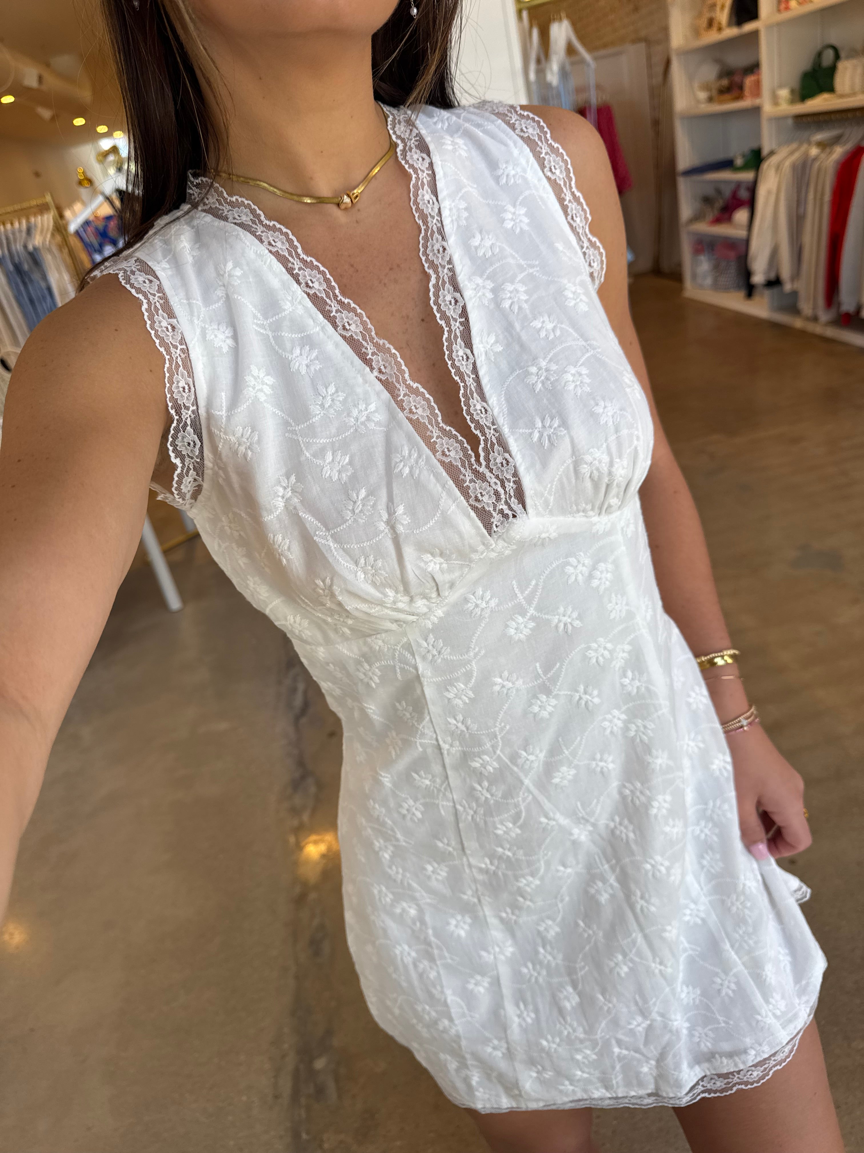Table For Two Eyelet Mini Dress - White