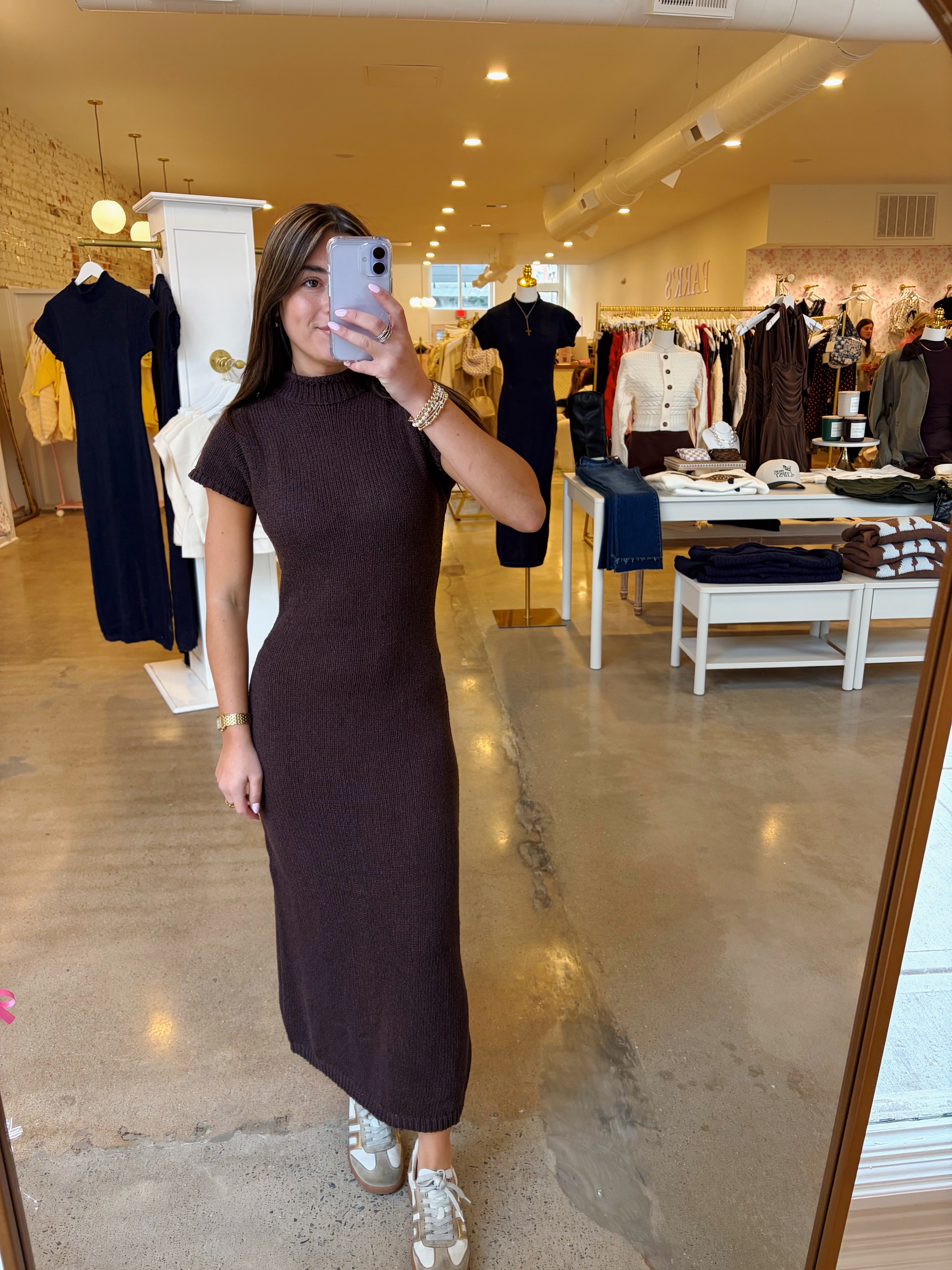 Hannah Midi Knit Dress - Brown