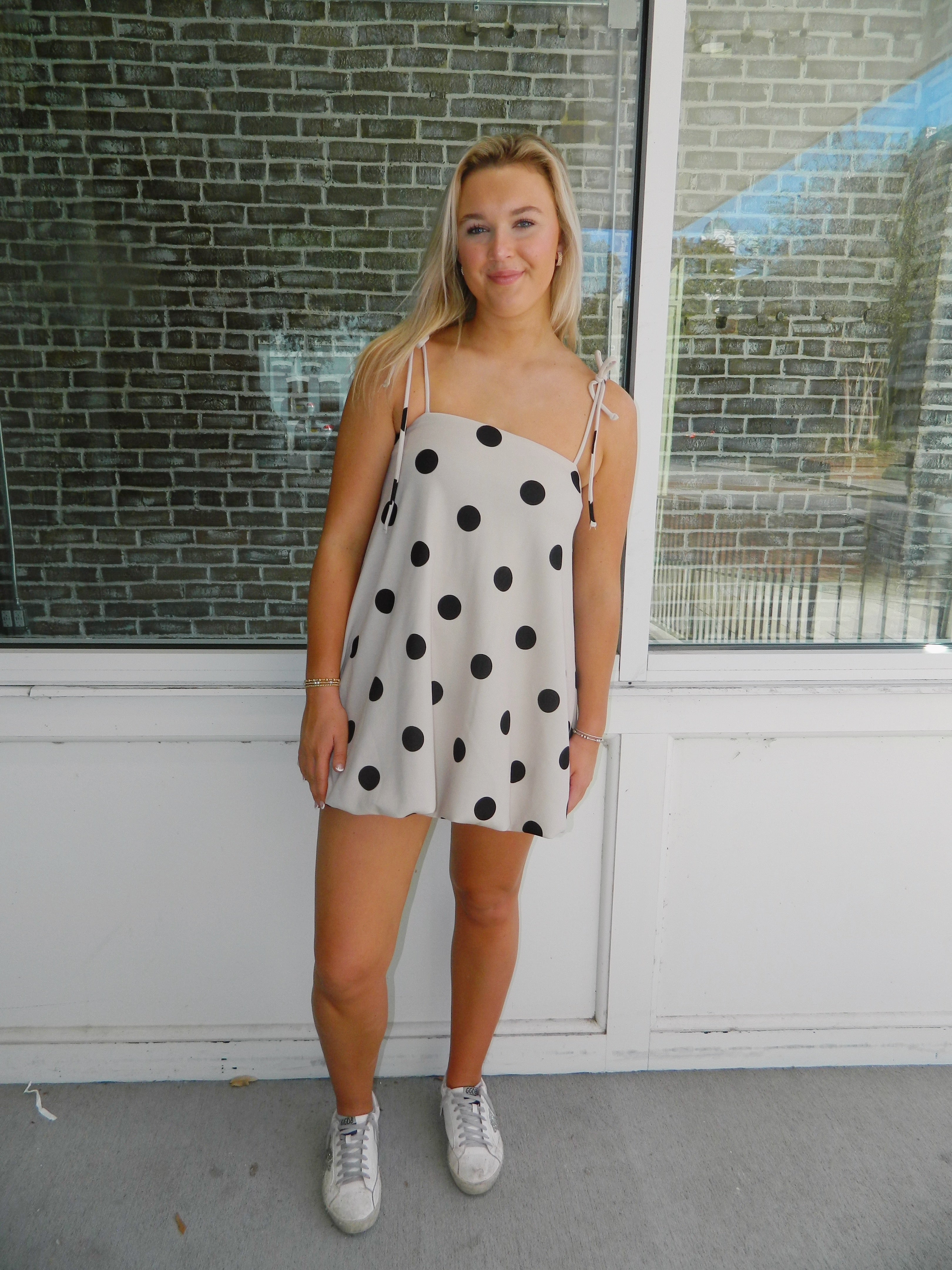 Posie Dress - Taupe & Black Polka Dot