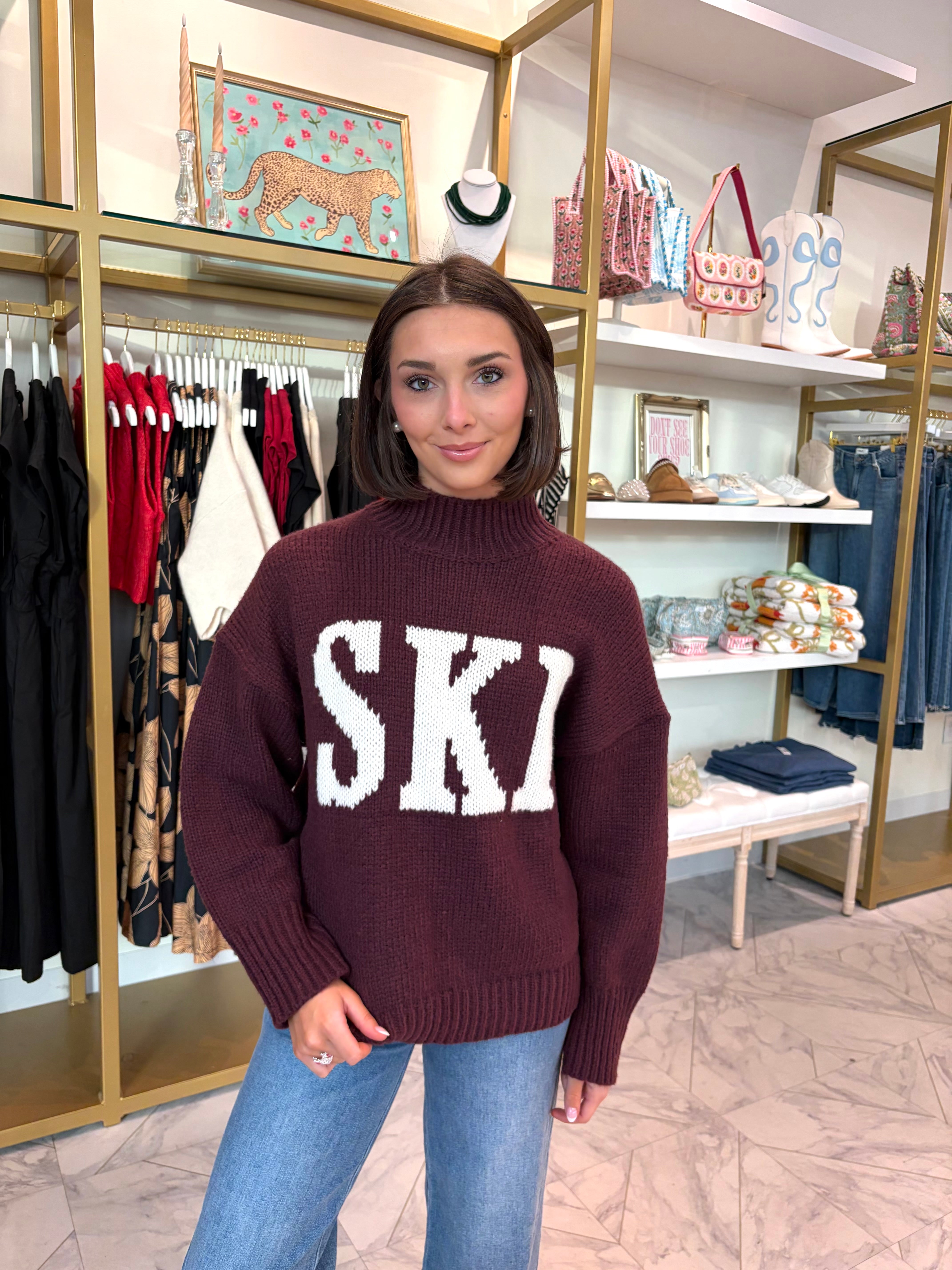 SKI Oversized Sweater - Wine & Ivory