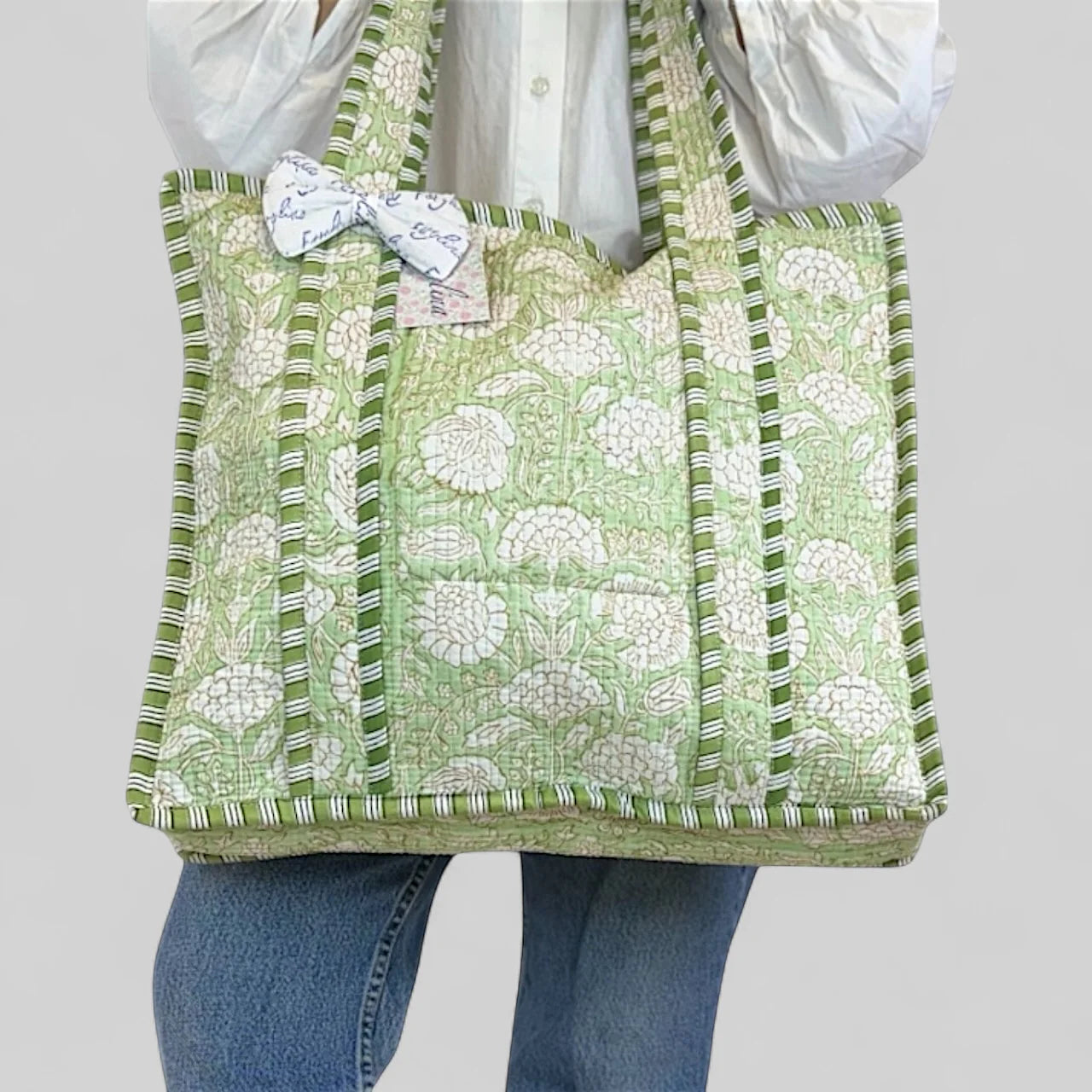 Jane Quilted Tote - Sage Floral