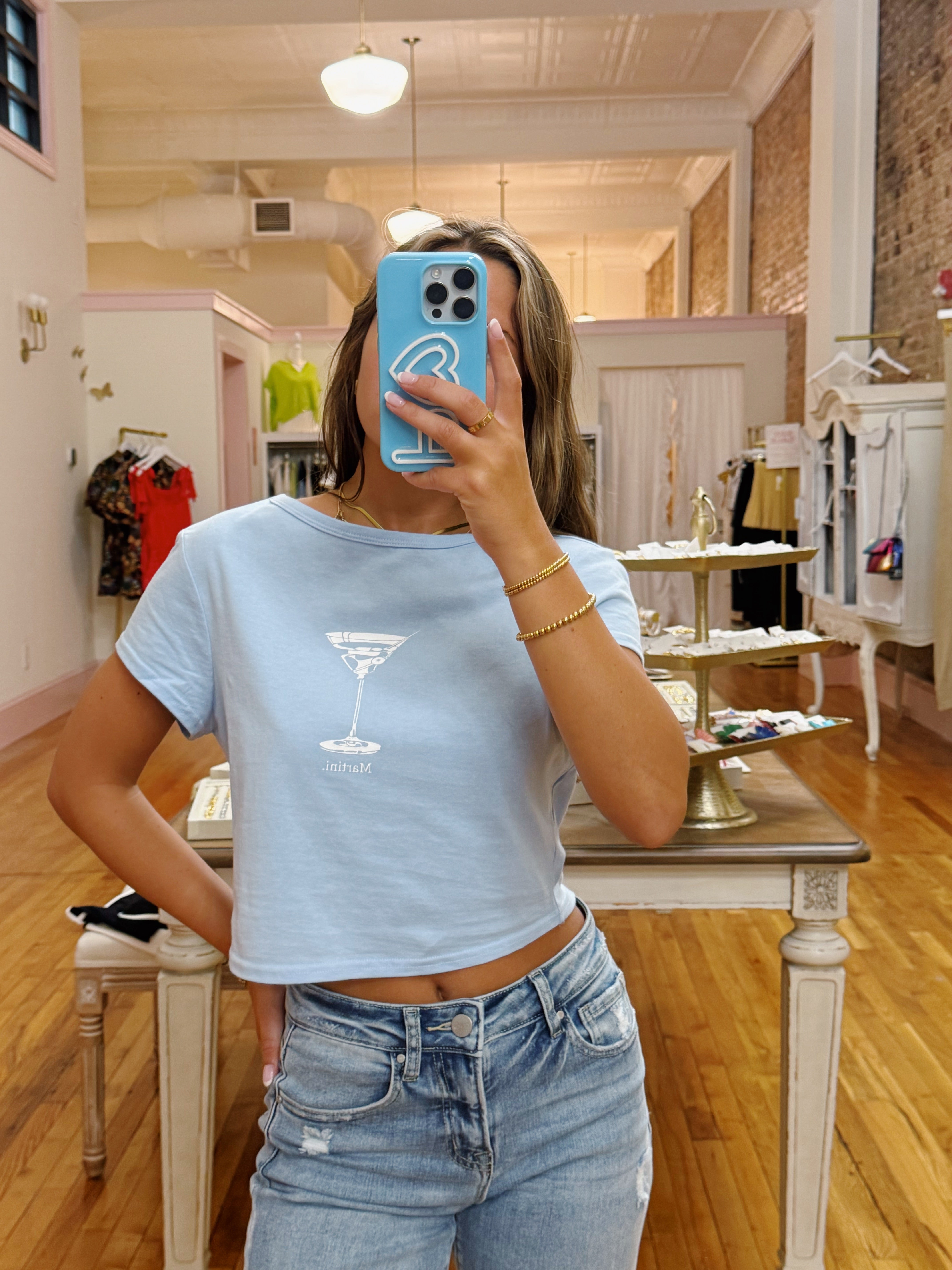 Martini Baby Tee - Light Blue