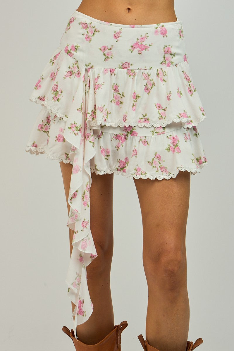 Eloise Ruffle Mini Skirt - Pink Floral