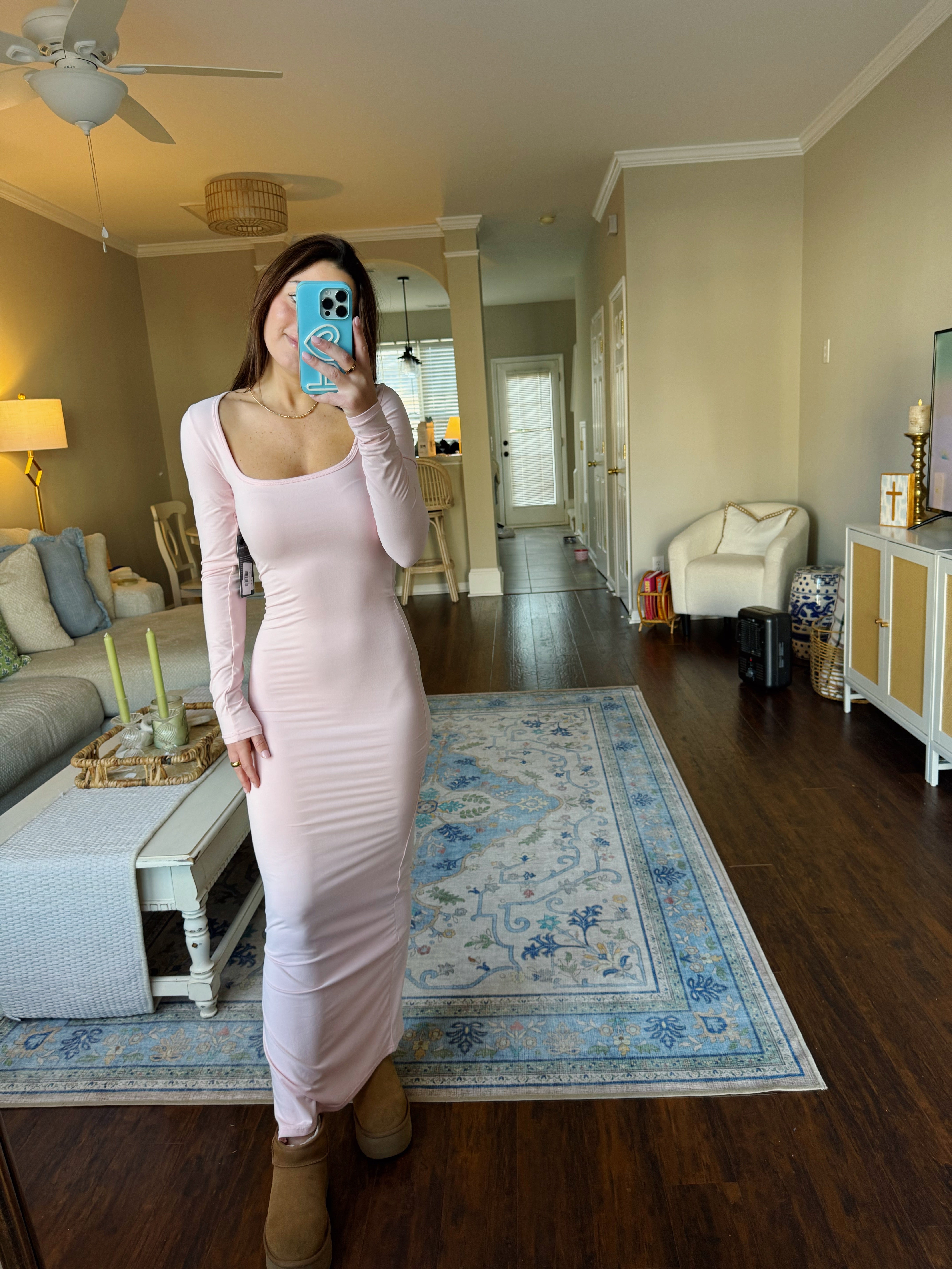 Once In A Lifetime Soft Knit Maxi Dress - Pink