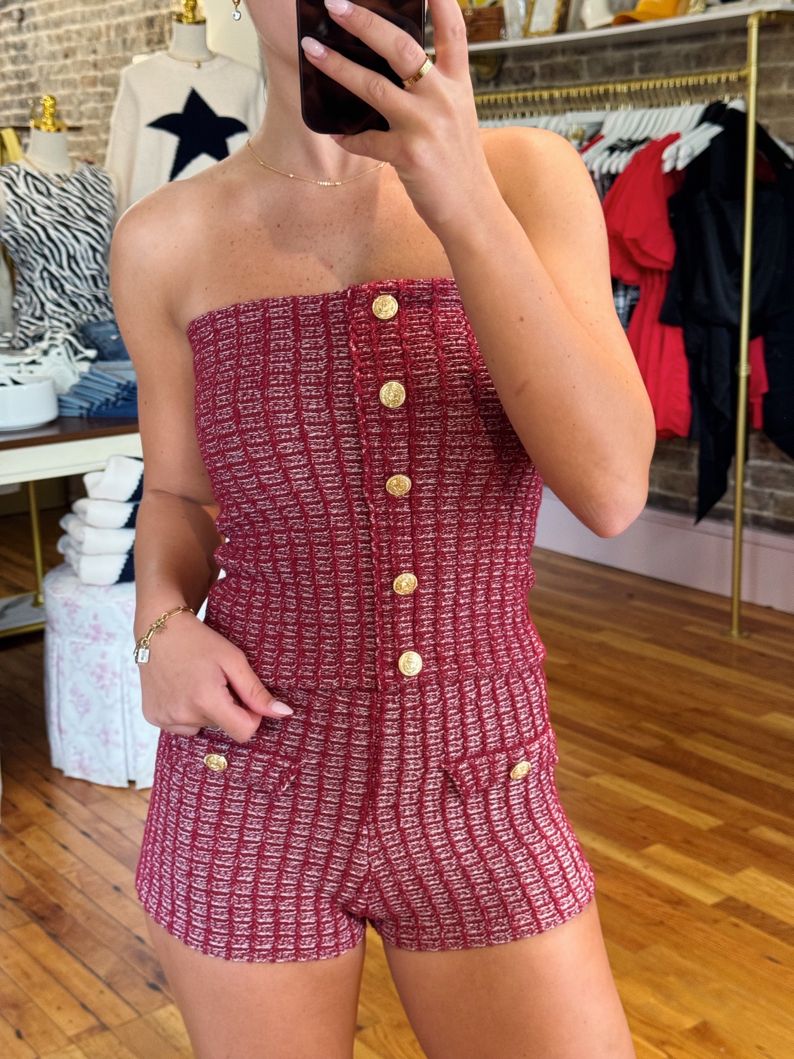 Roll Tide Tweed Top & Shorts Set - Crimson