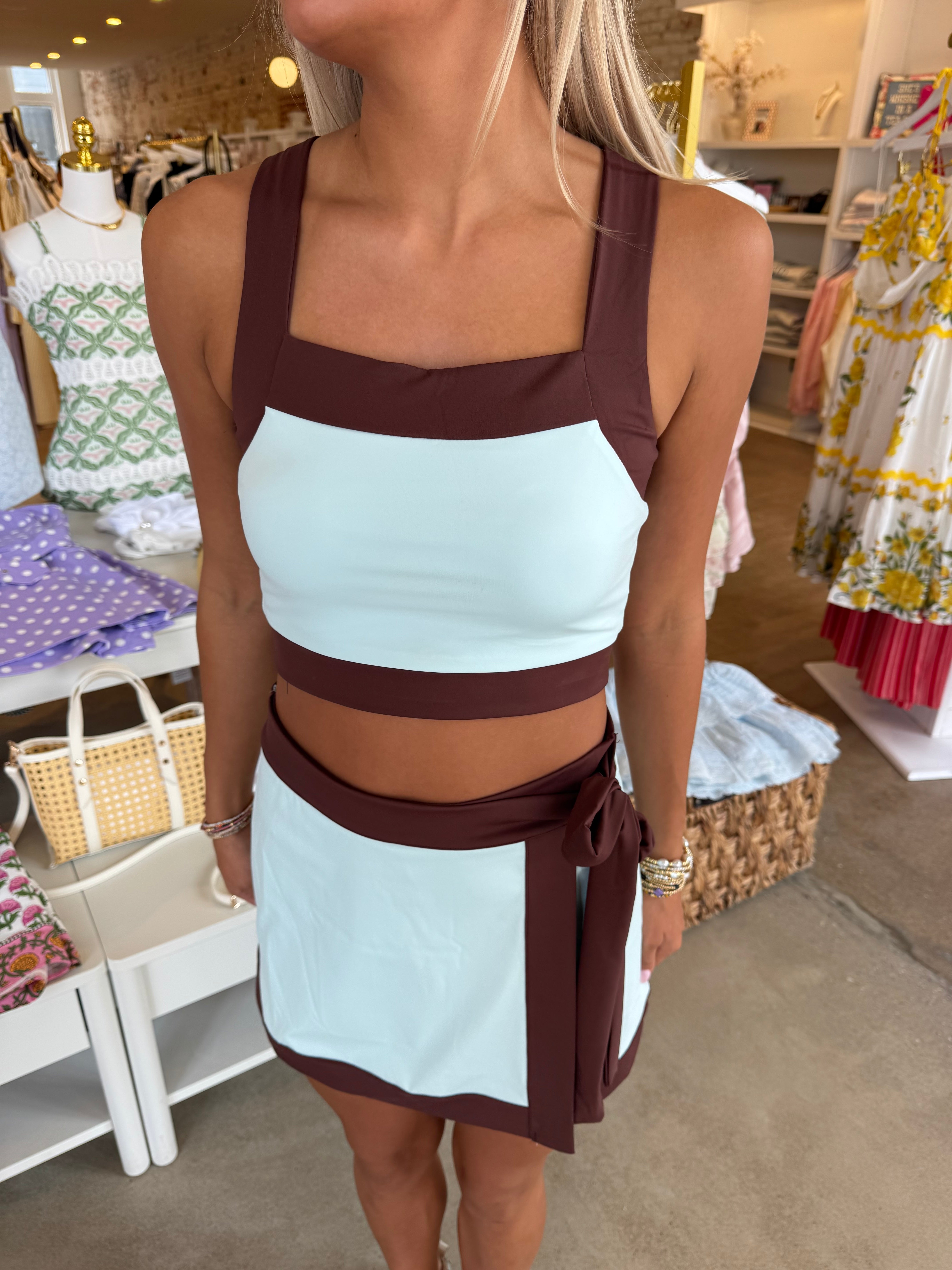 Aleena Athletic Set - Light Blue & Brown