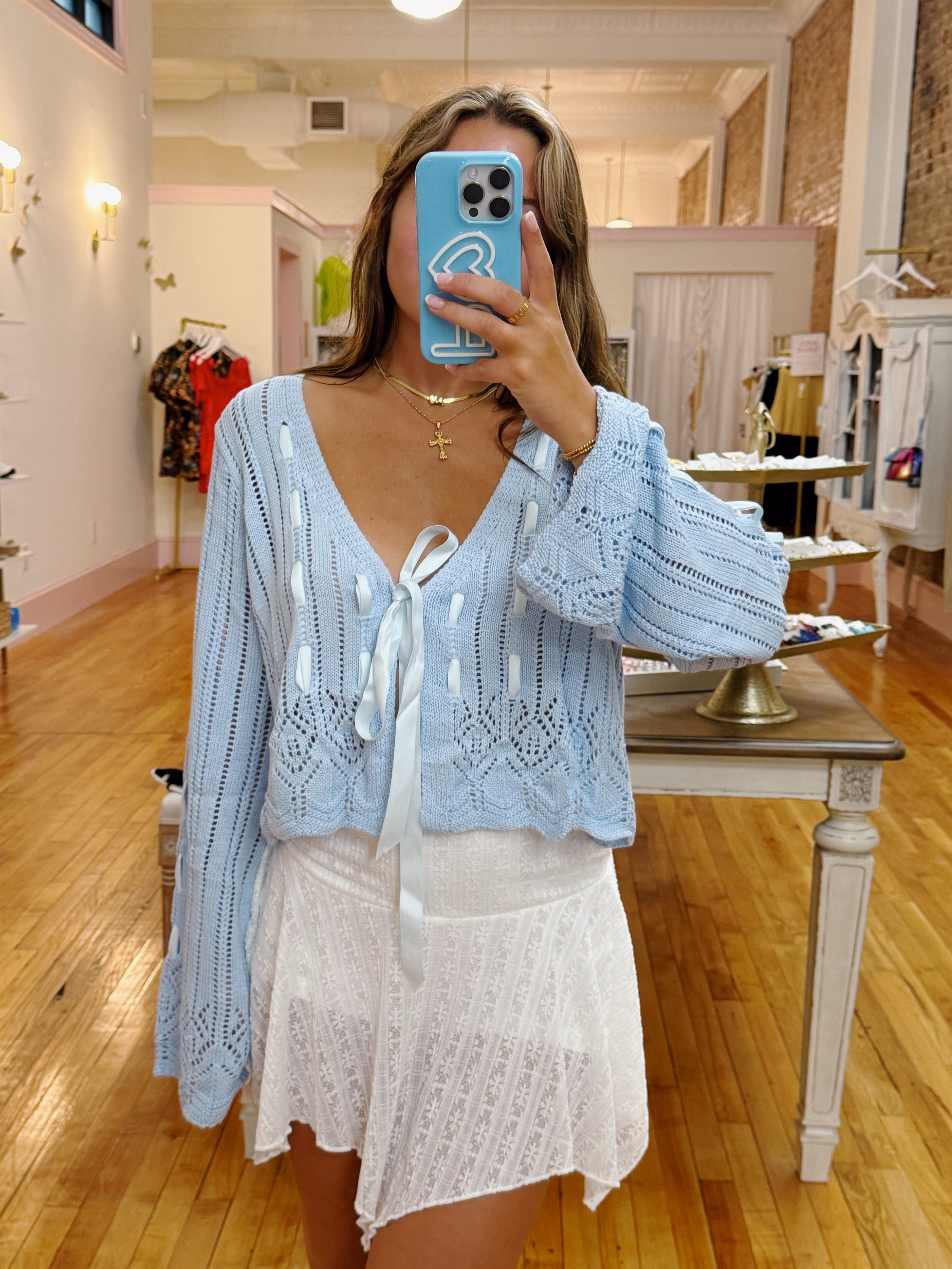 Invisible String Knit Top - Baby Blue