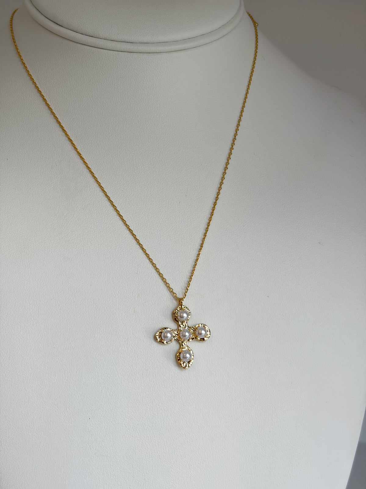 Dainty Pearl Cross Necklace