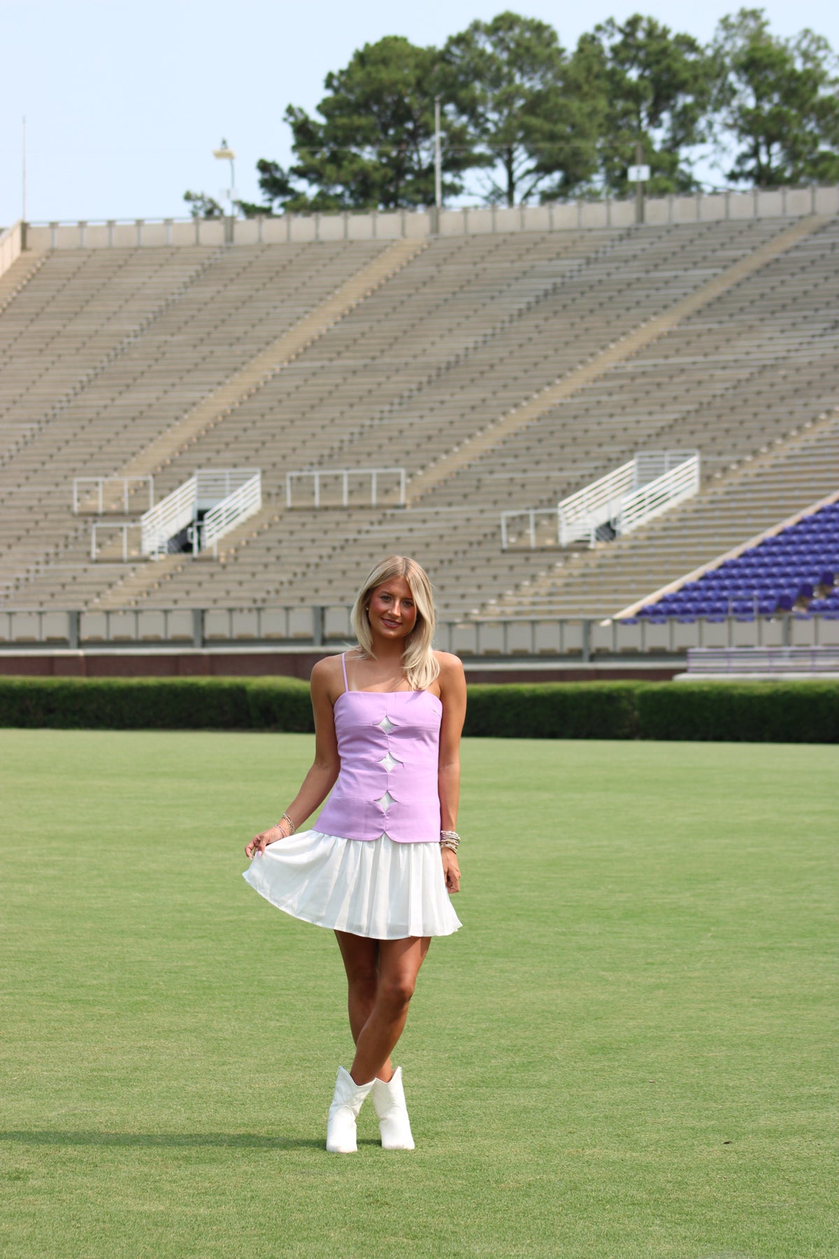 Girls On Gameday Dropwaist Mini Dress - Lavender/White