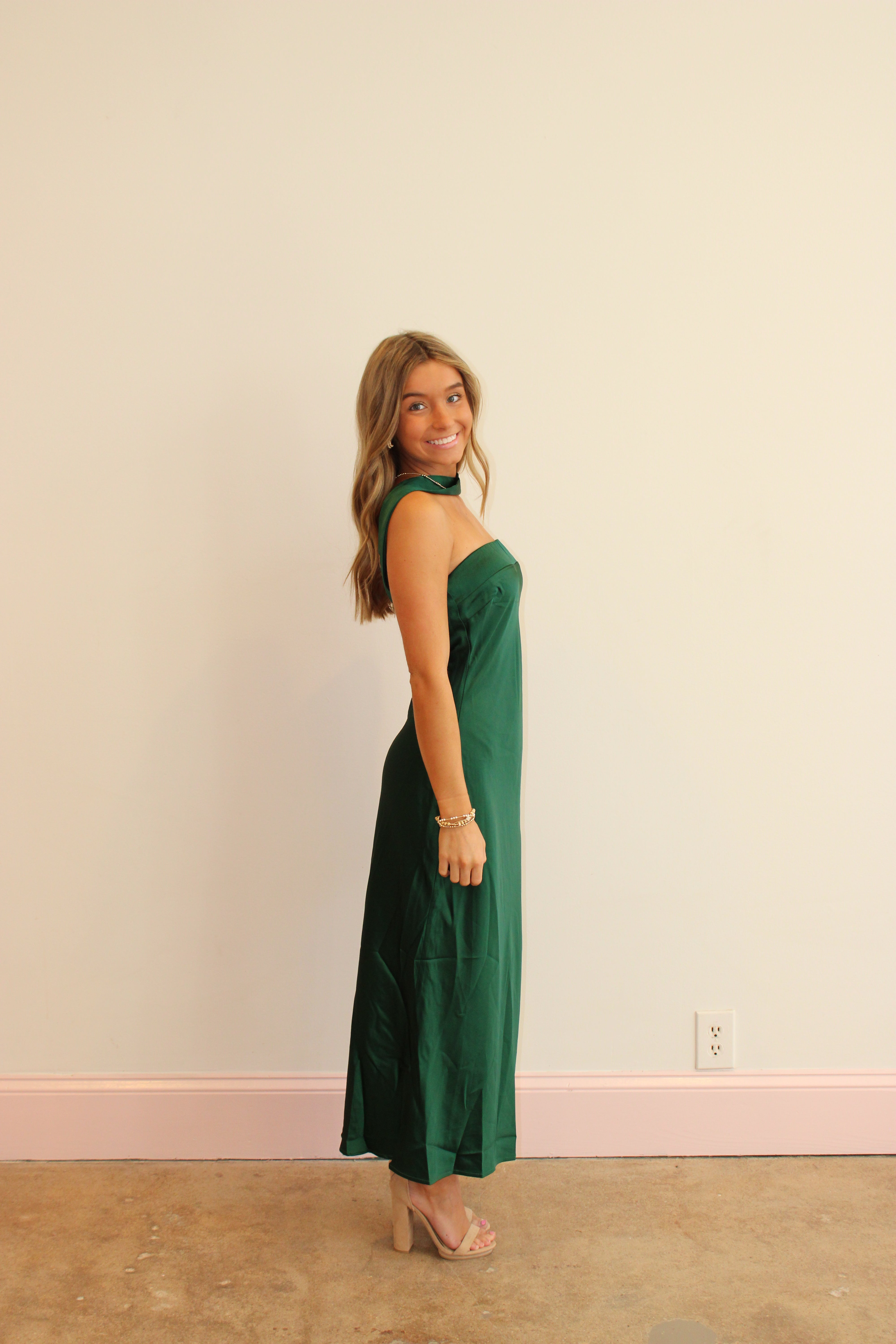 Night Out Essential Satin Midi Dress - Hunter Green