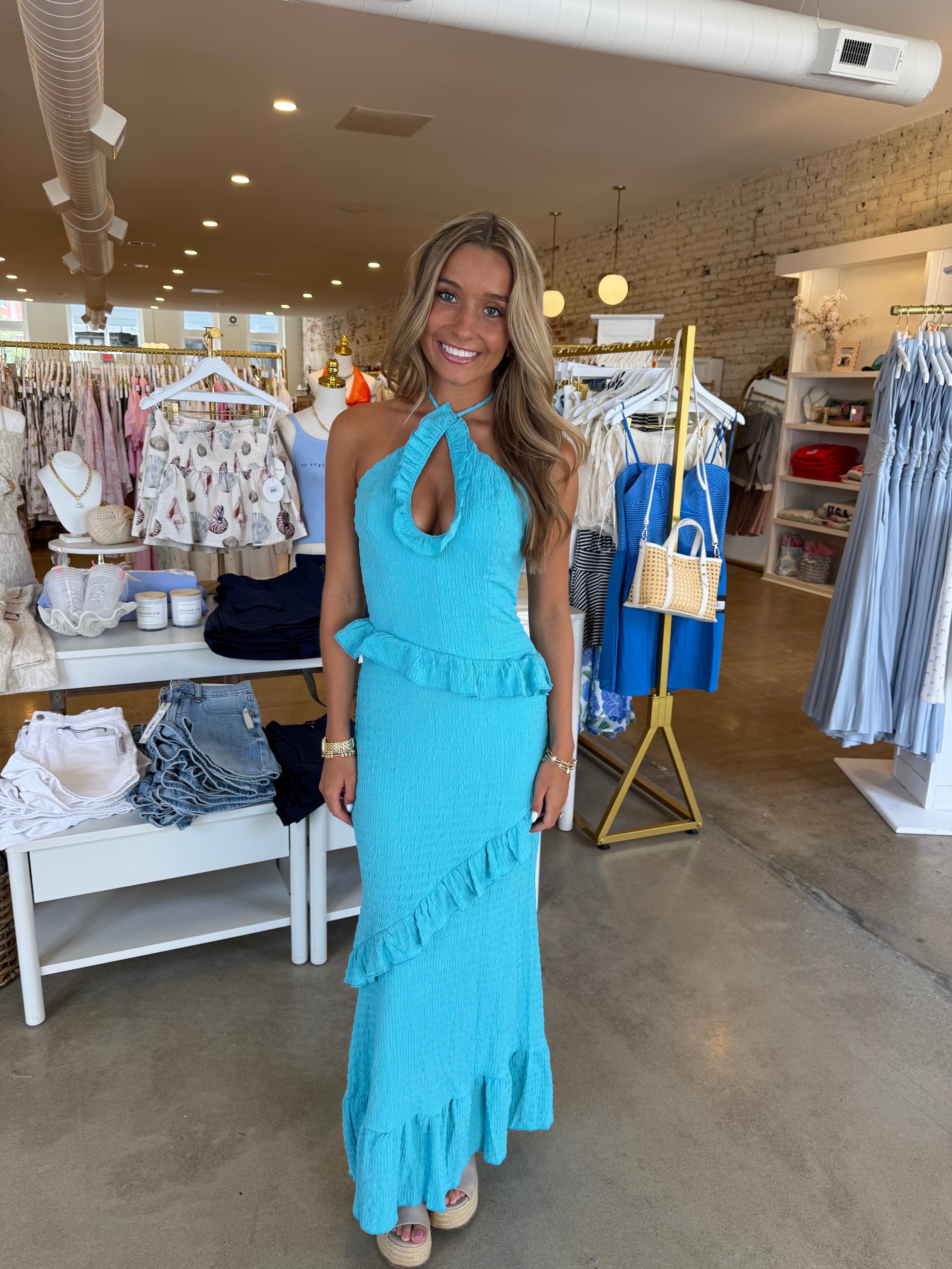 Barcelona Halter Neck Maxi Dress - Aqua