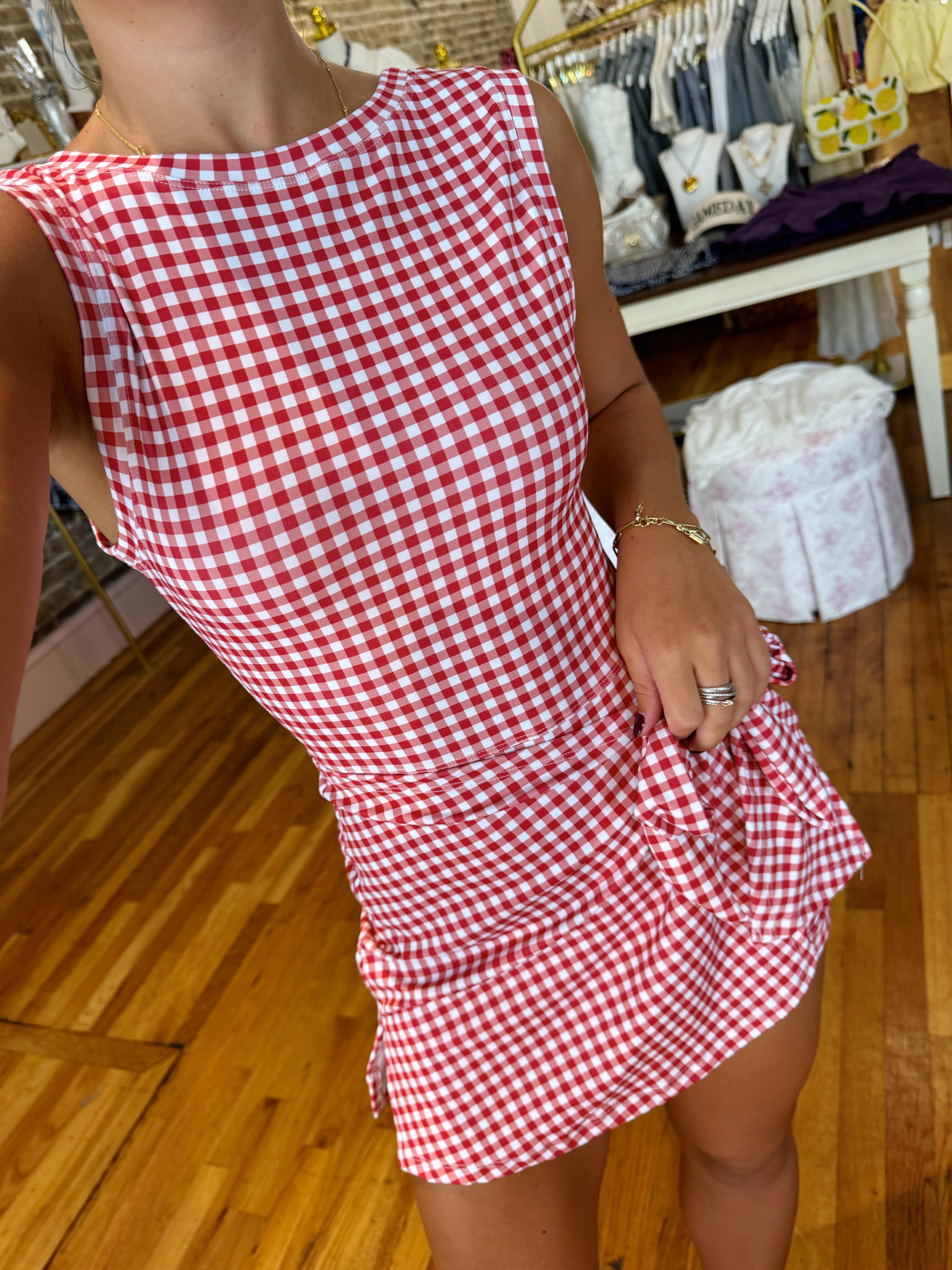 Travel Light Active Mini Dress - Red Gingham