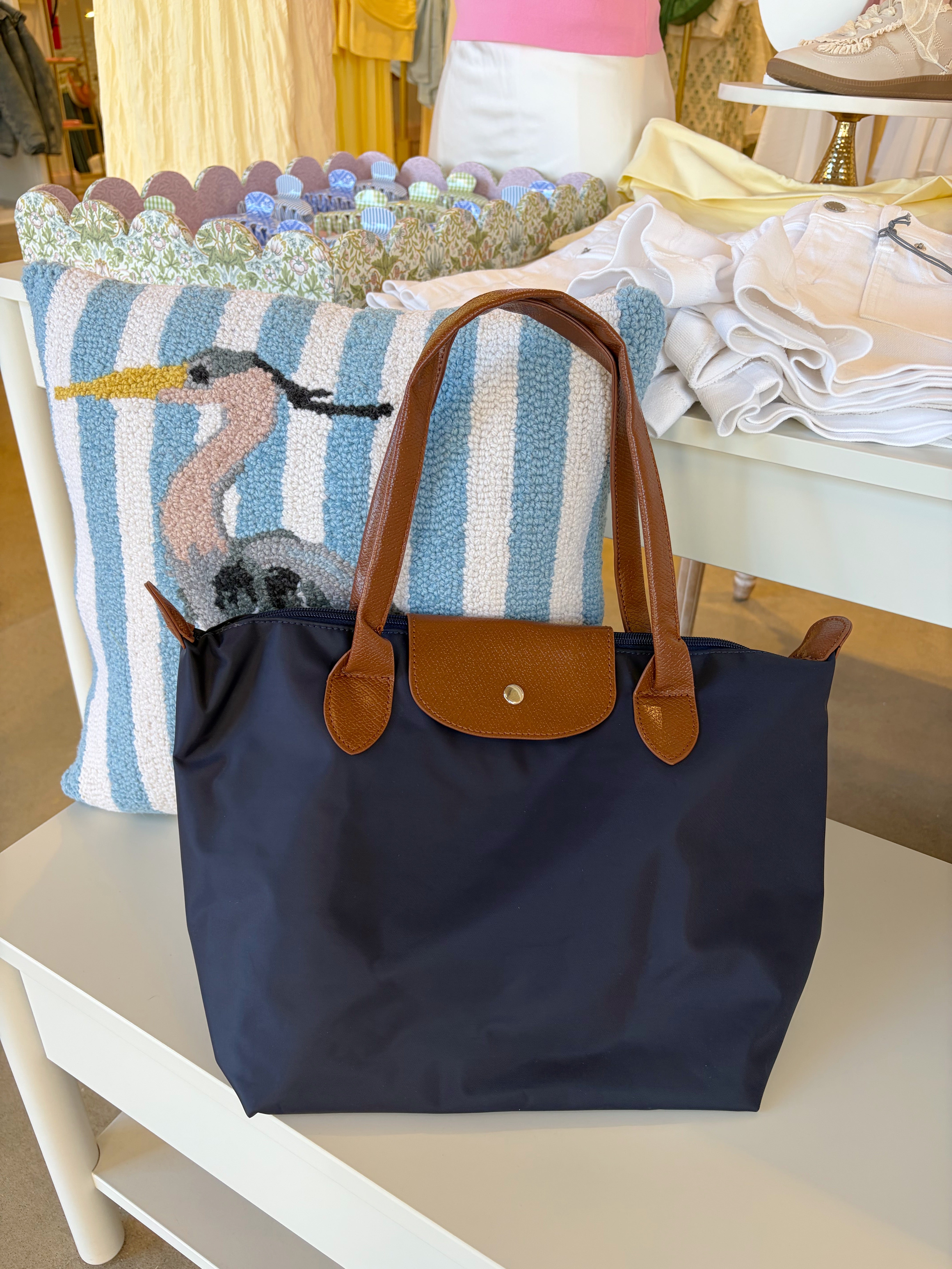 Color Block Shoulder Medium Bag - Navy