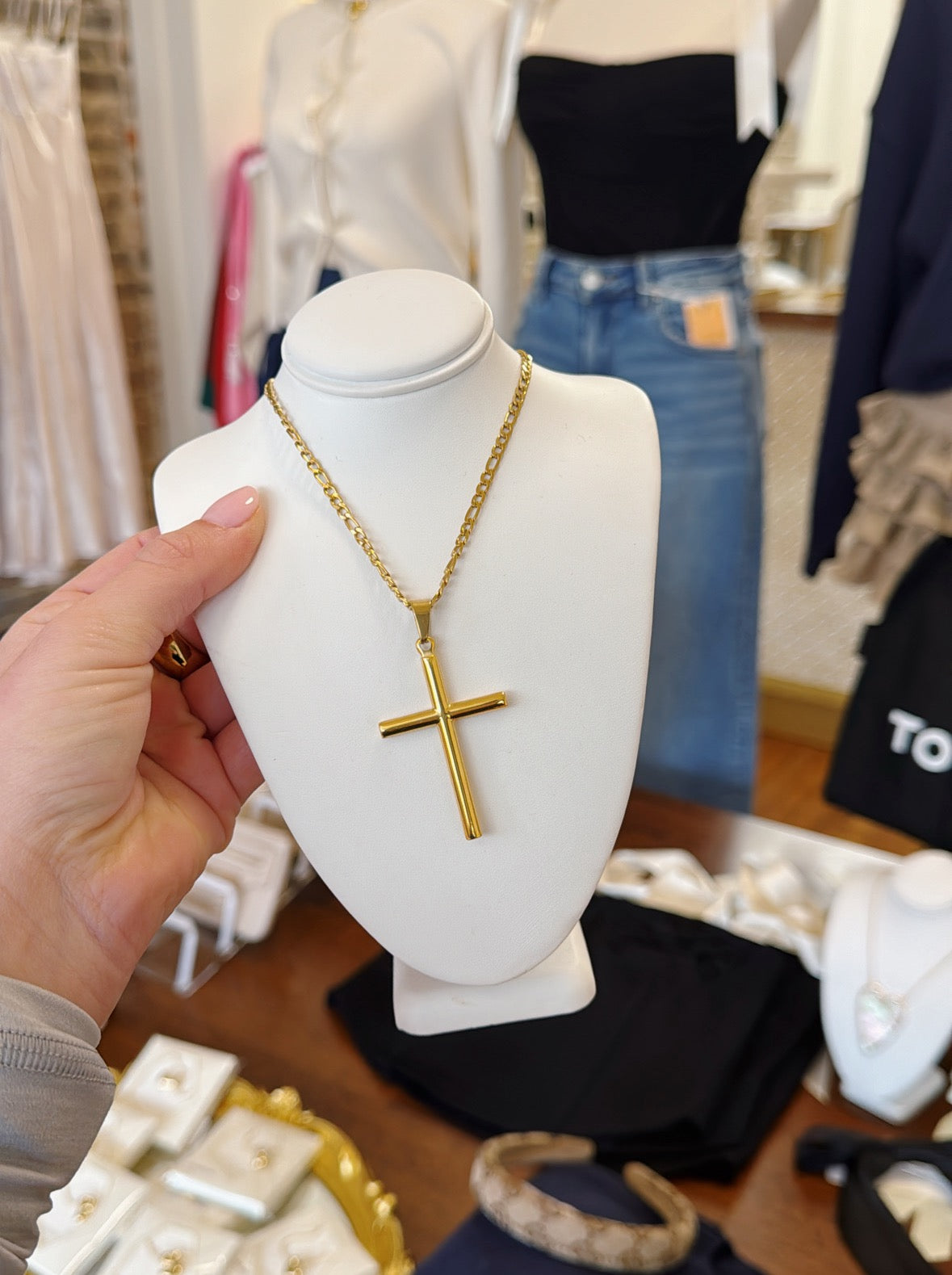 Large Gold Cross Necklace - Water Resistant