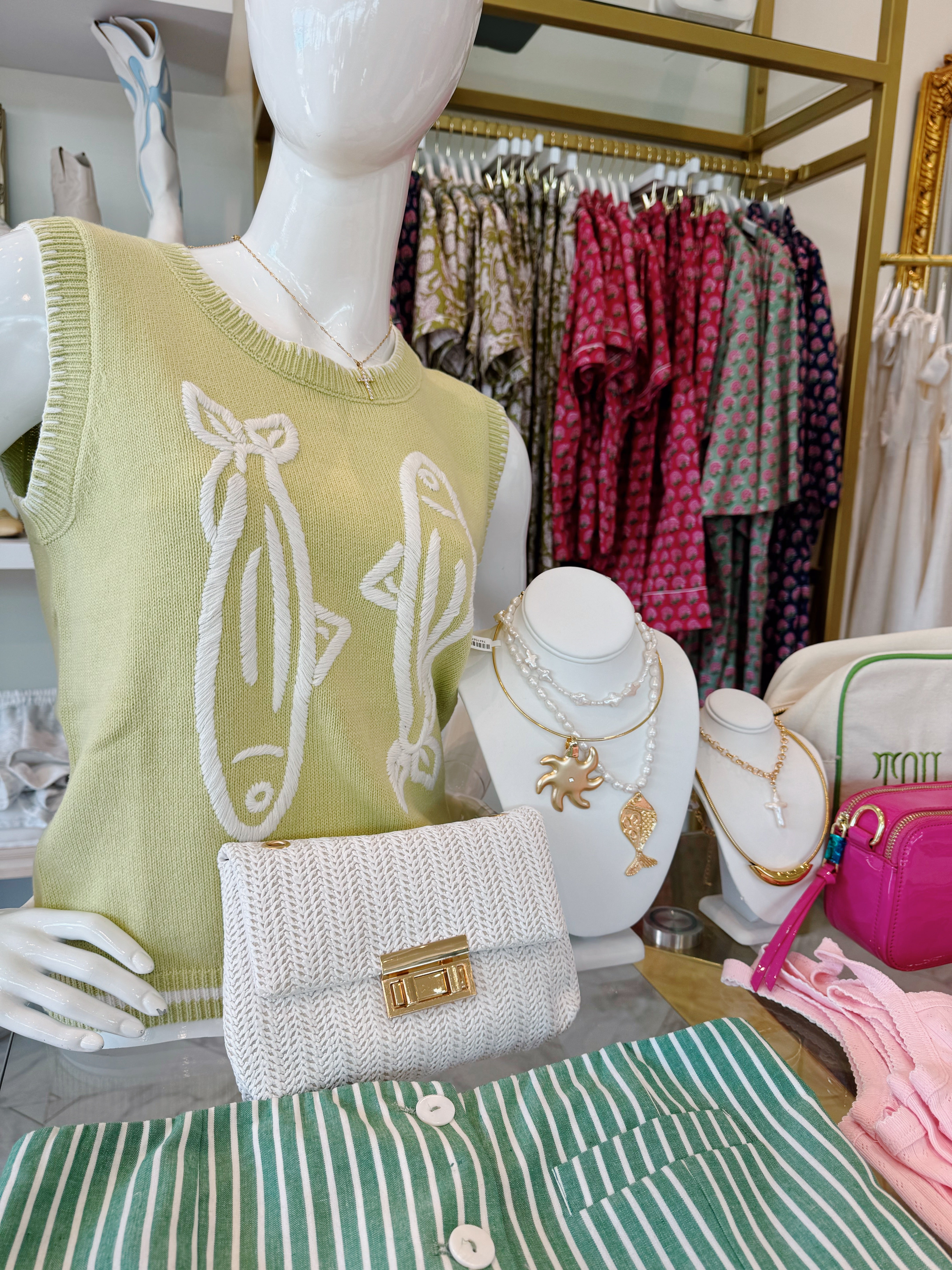 Best Catch Knit Sweater Vest - Lime & White