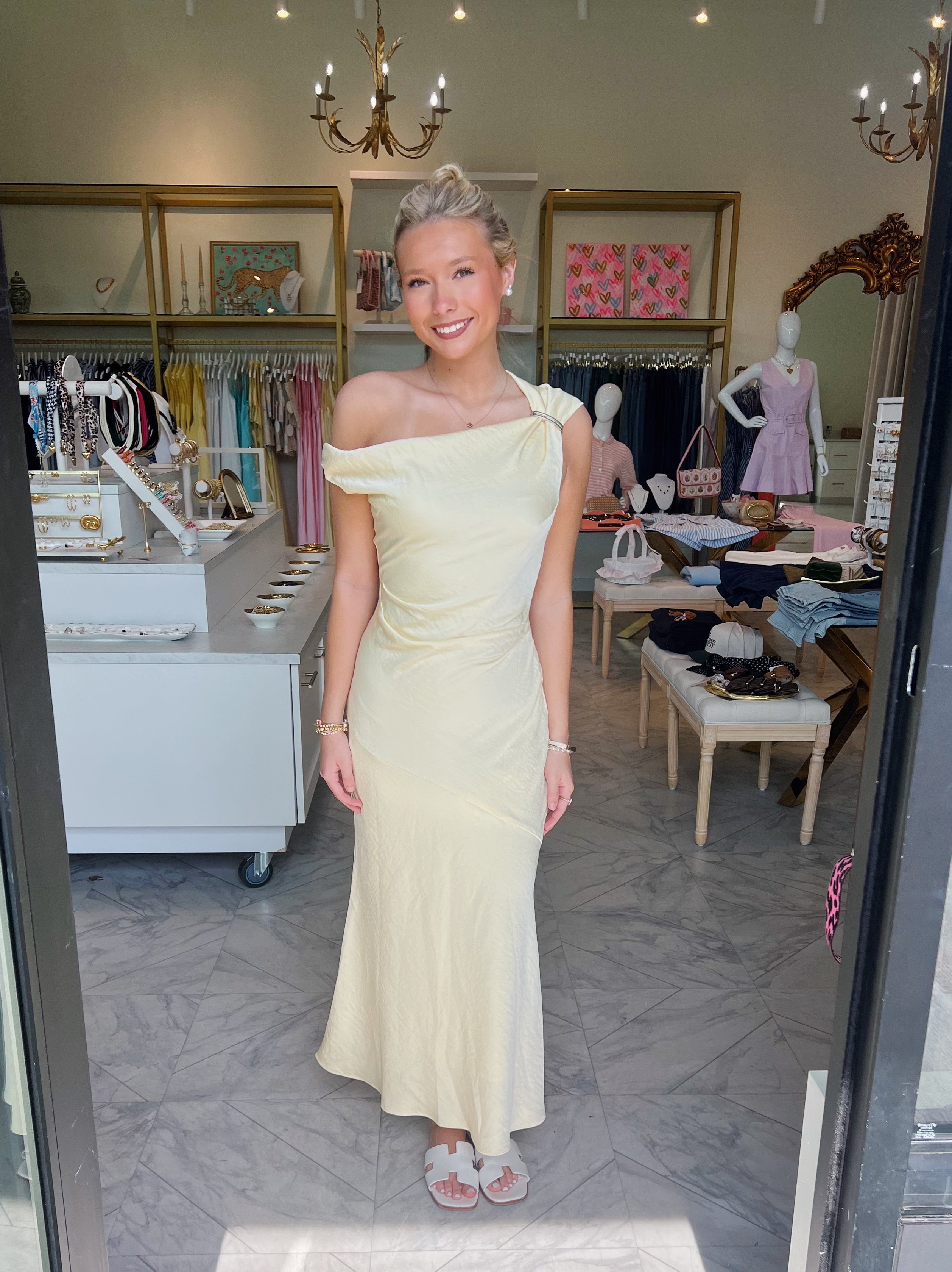 Andie Anderson Satin Formal Dress - Yellow