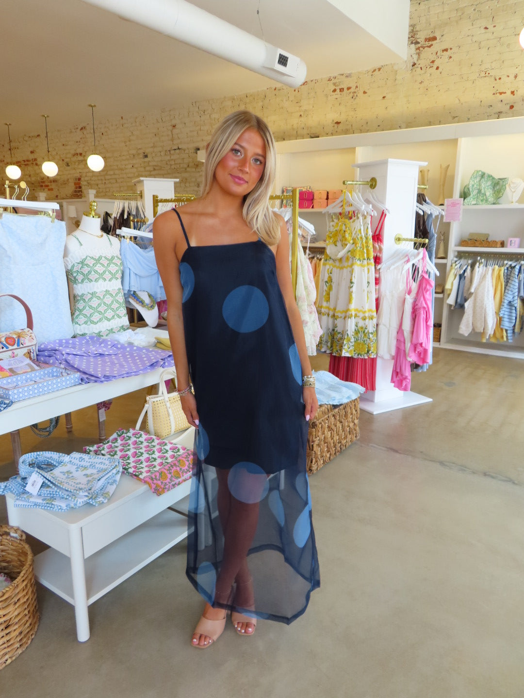 Renee Maxi Dress - Navy/Blue Polka Dot