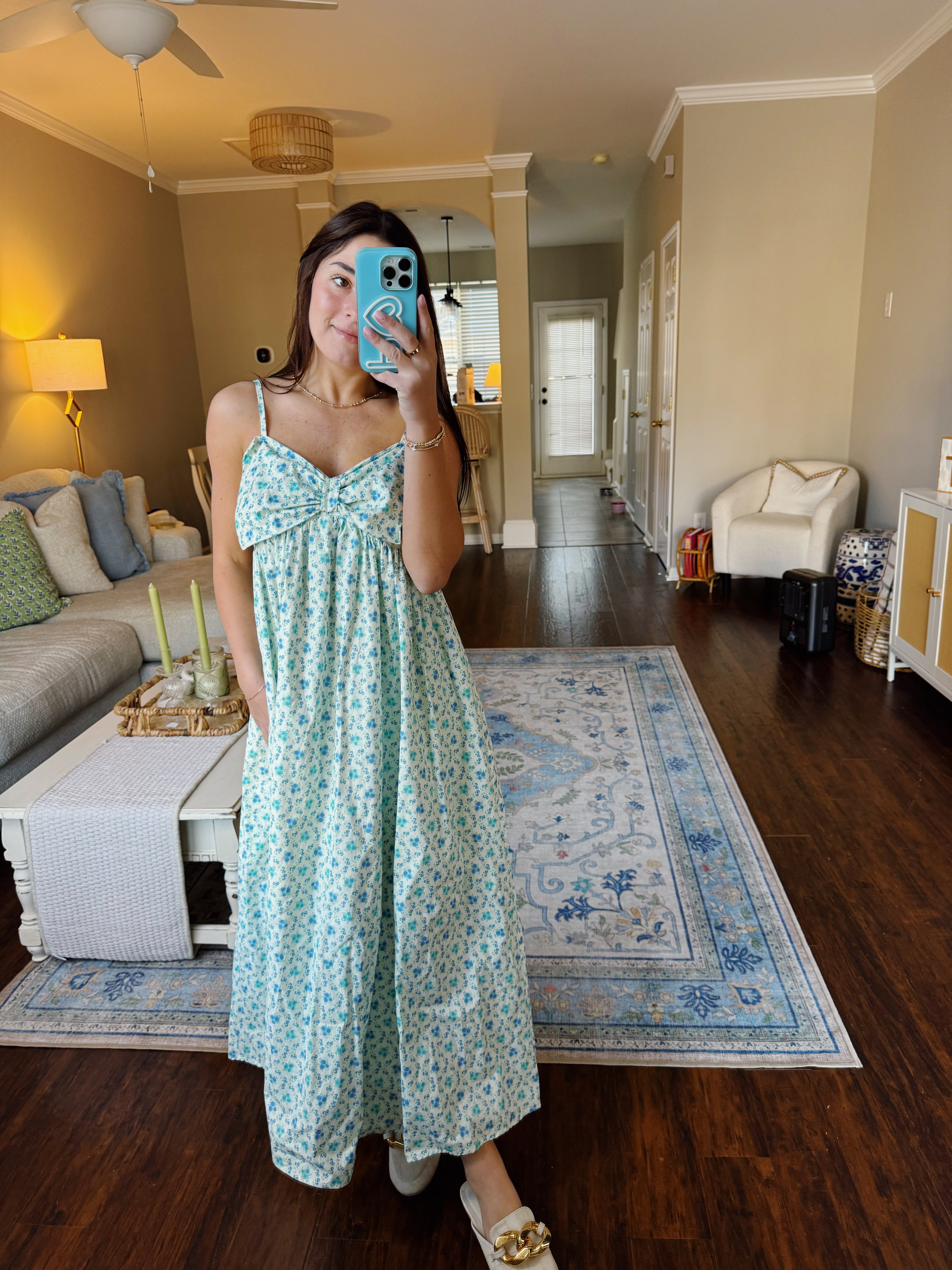 Southern Charm Midi Dress - Blue Floral