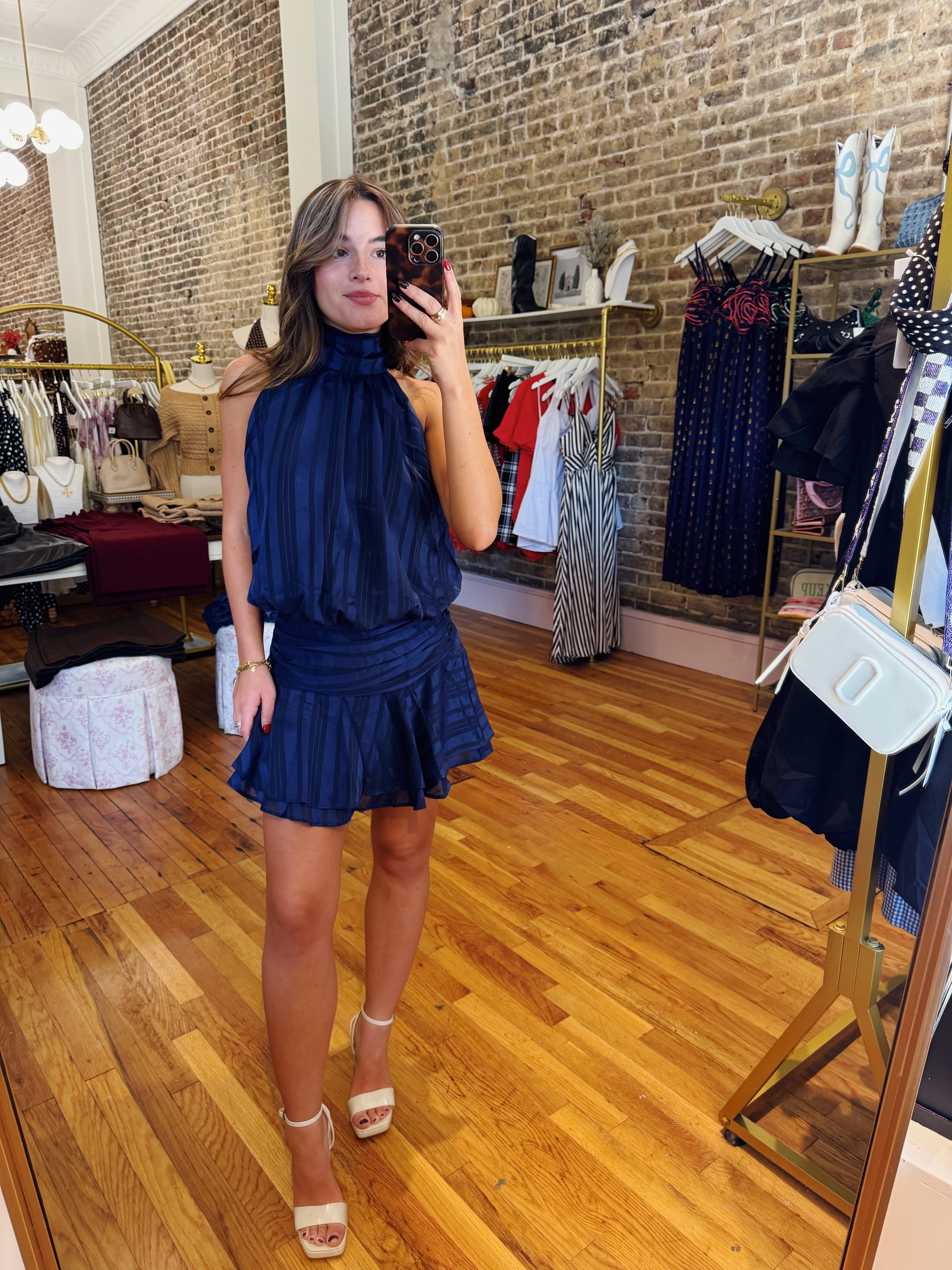 Private Paradise Satin Drop Waist Mini Dress - Navy