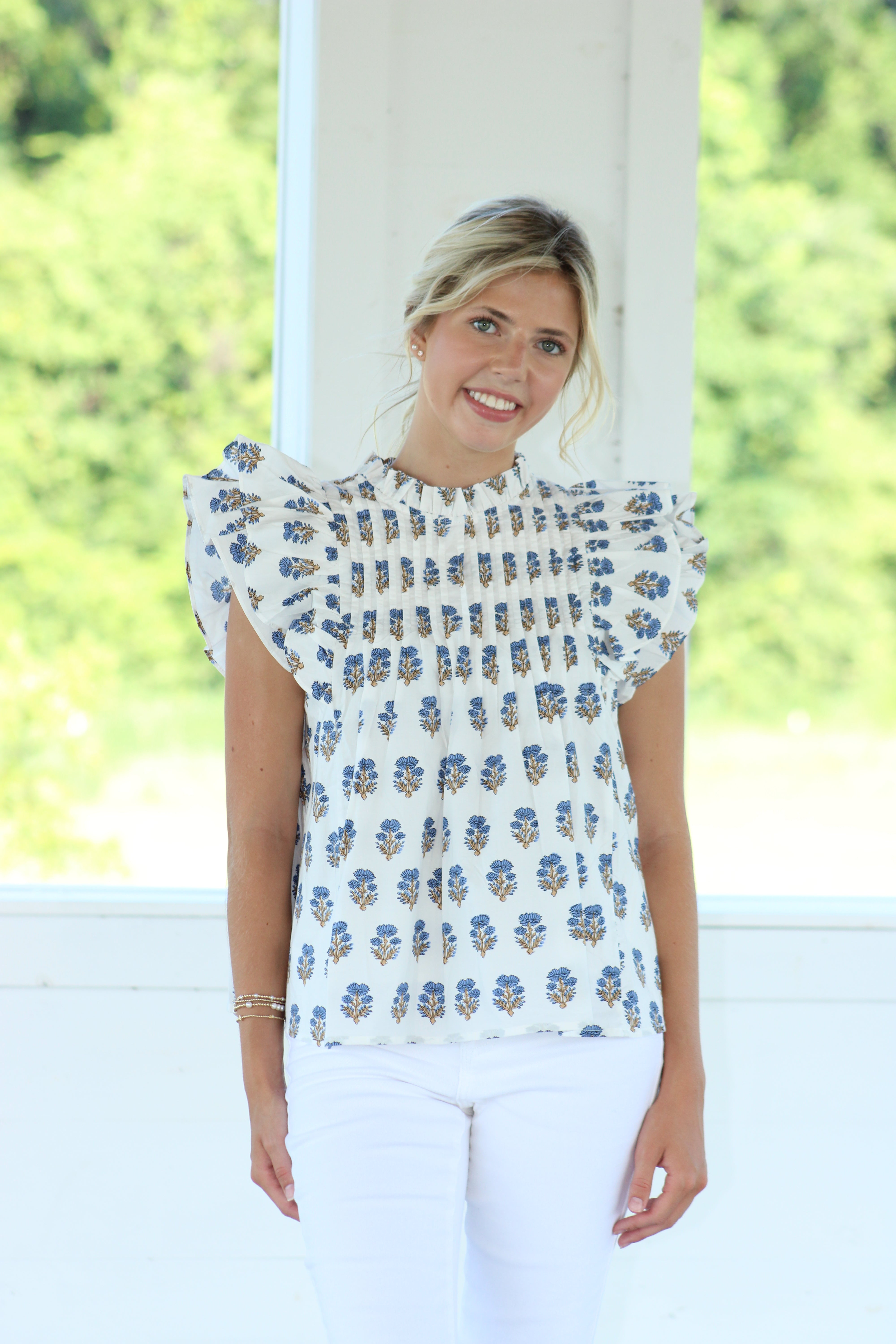 Lilly Top - White & Blue