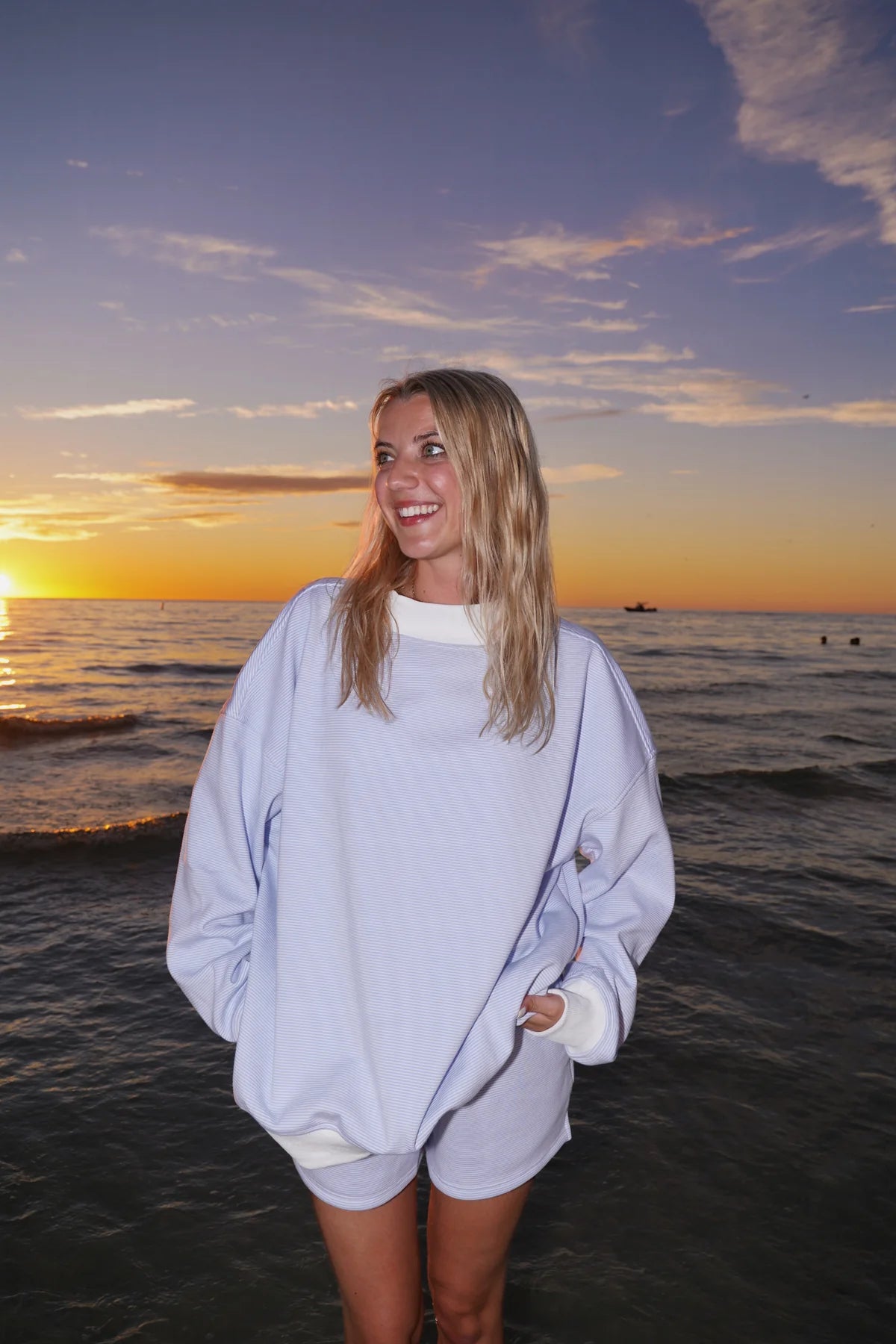Blue & White Striped Mockneck Sweatshirt