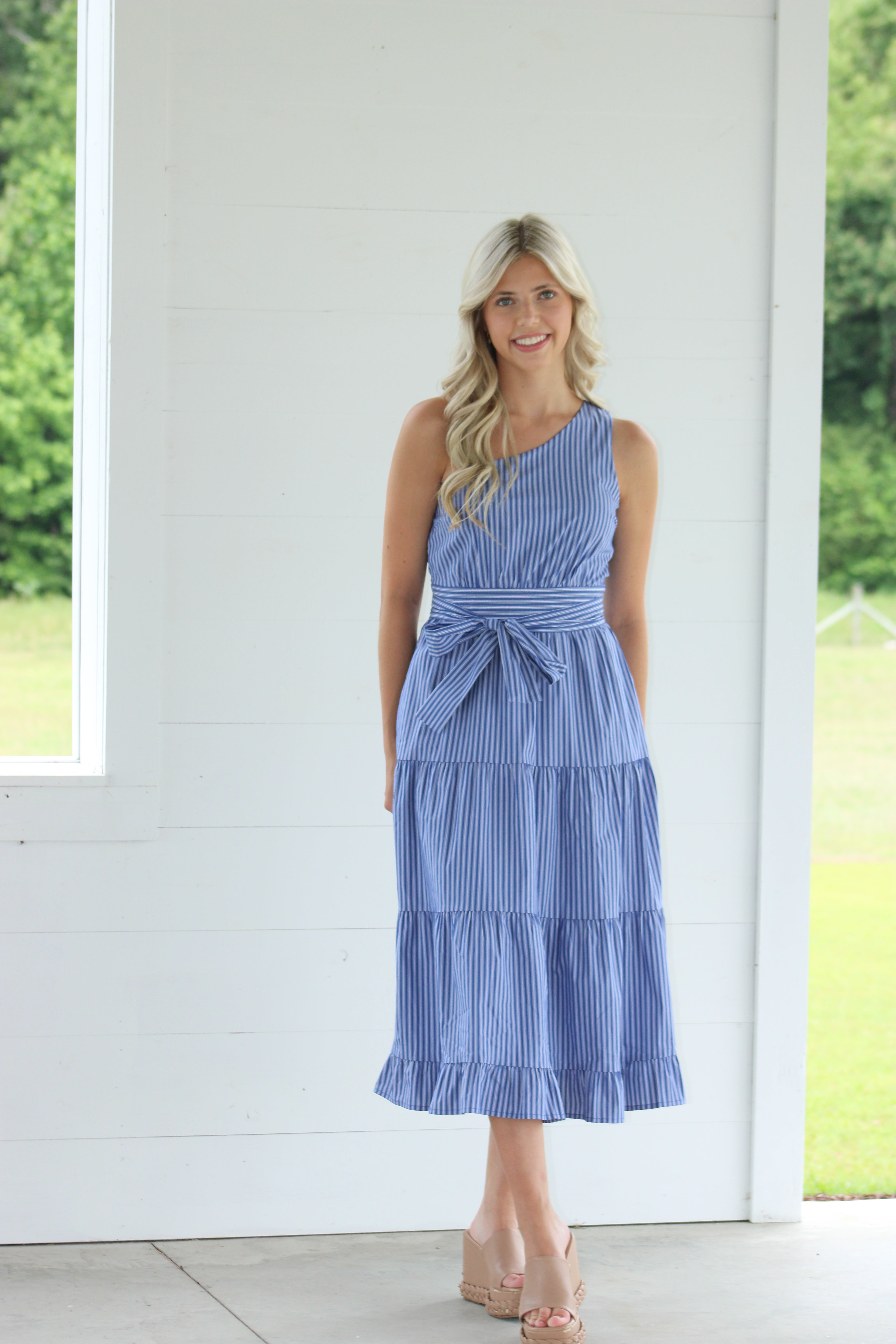 Easy Feelings Midi Dress - Blue Striped