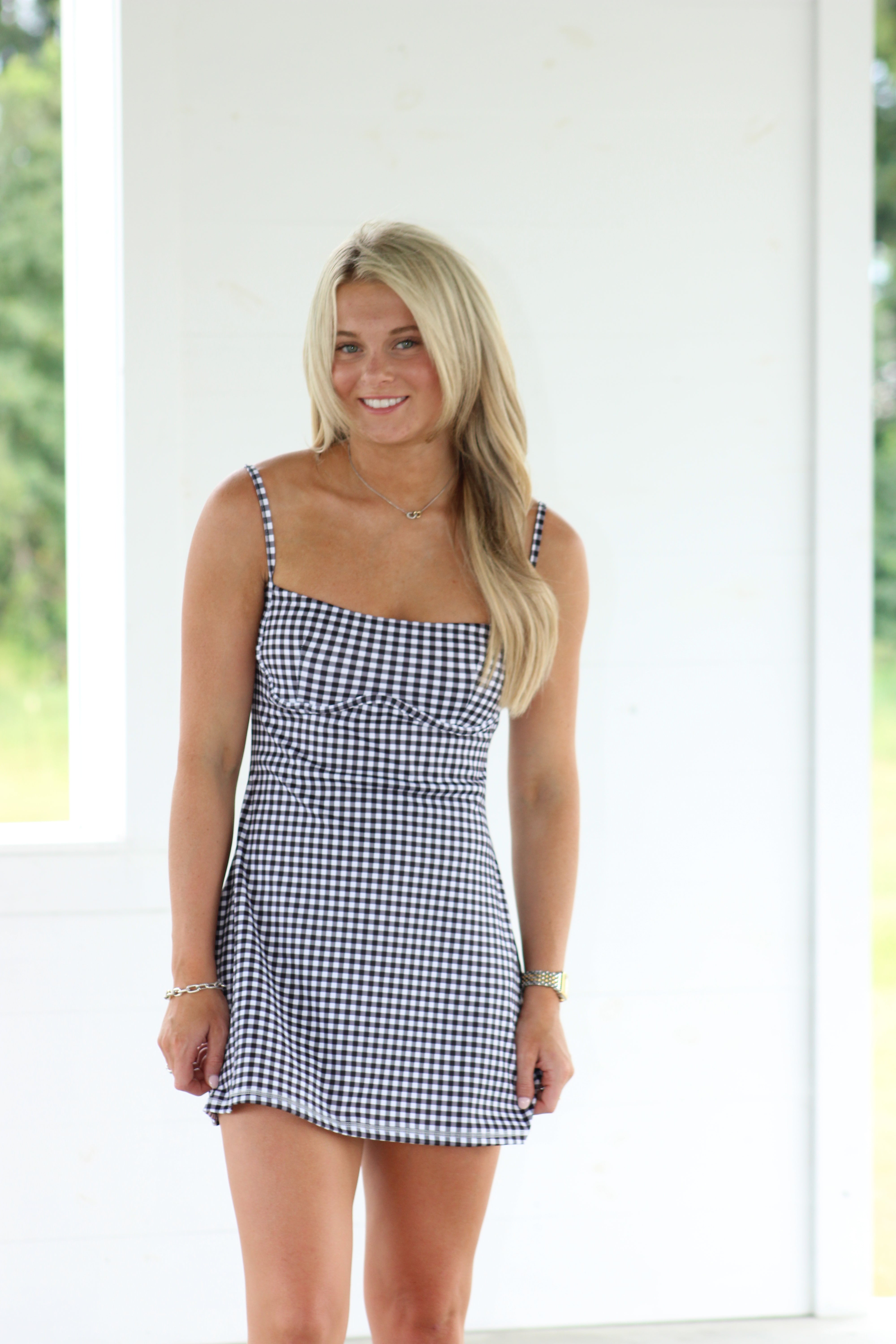 Sweet Pea Gingham Active Dress - Black