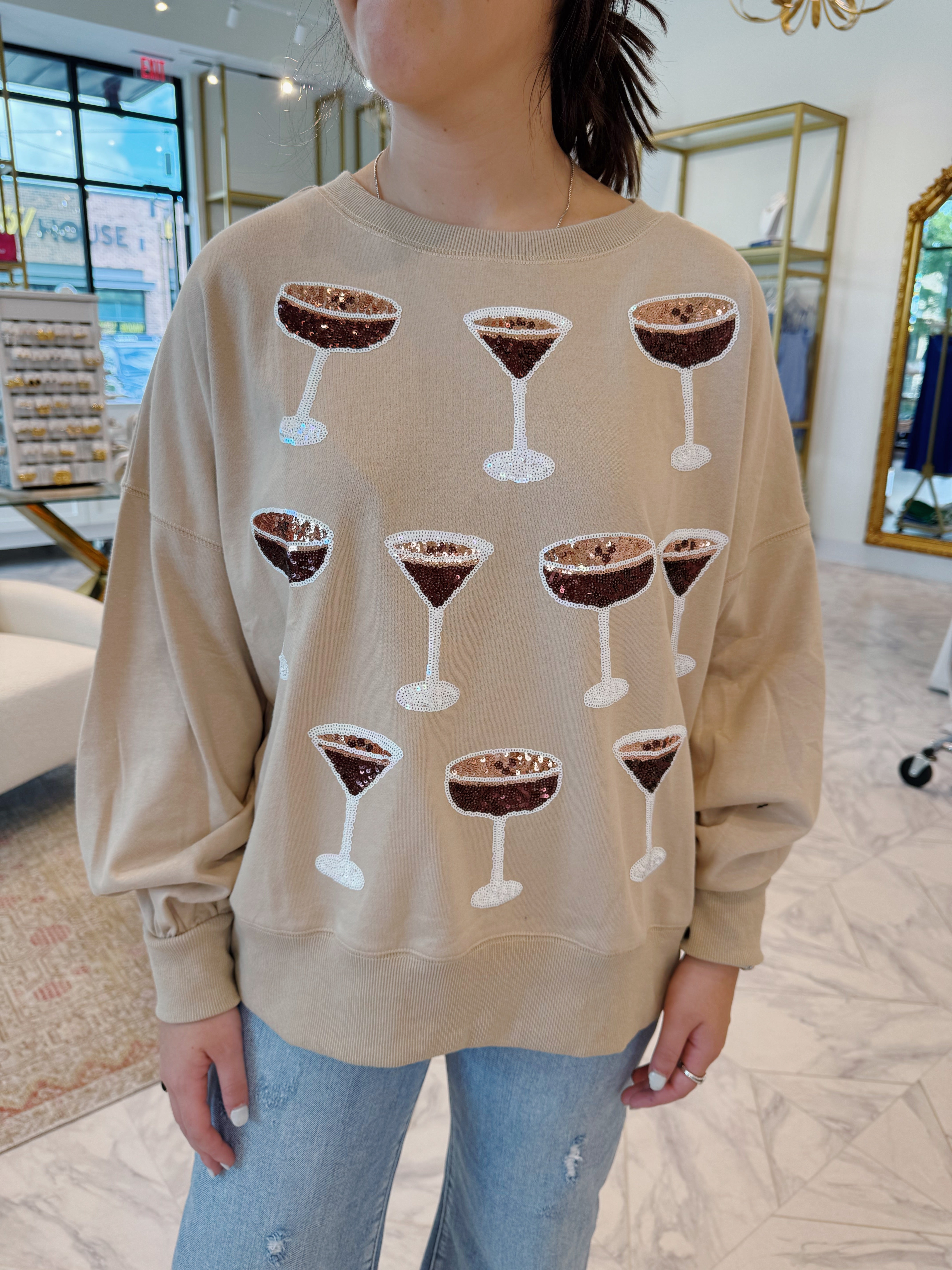 Coffee Martini Oversized Sweatshirt - Beige