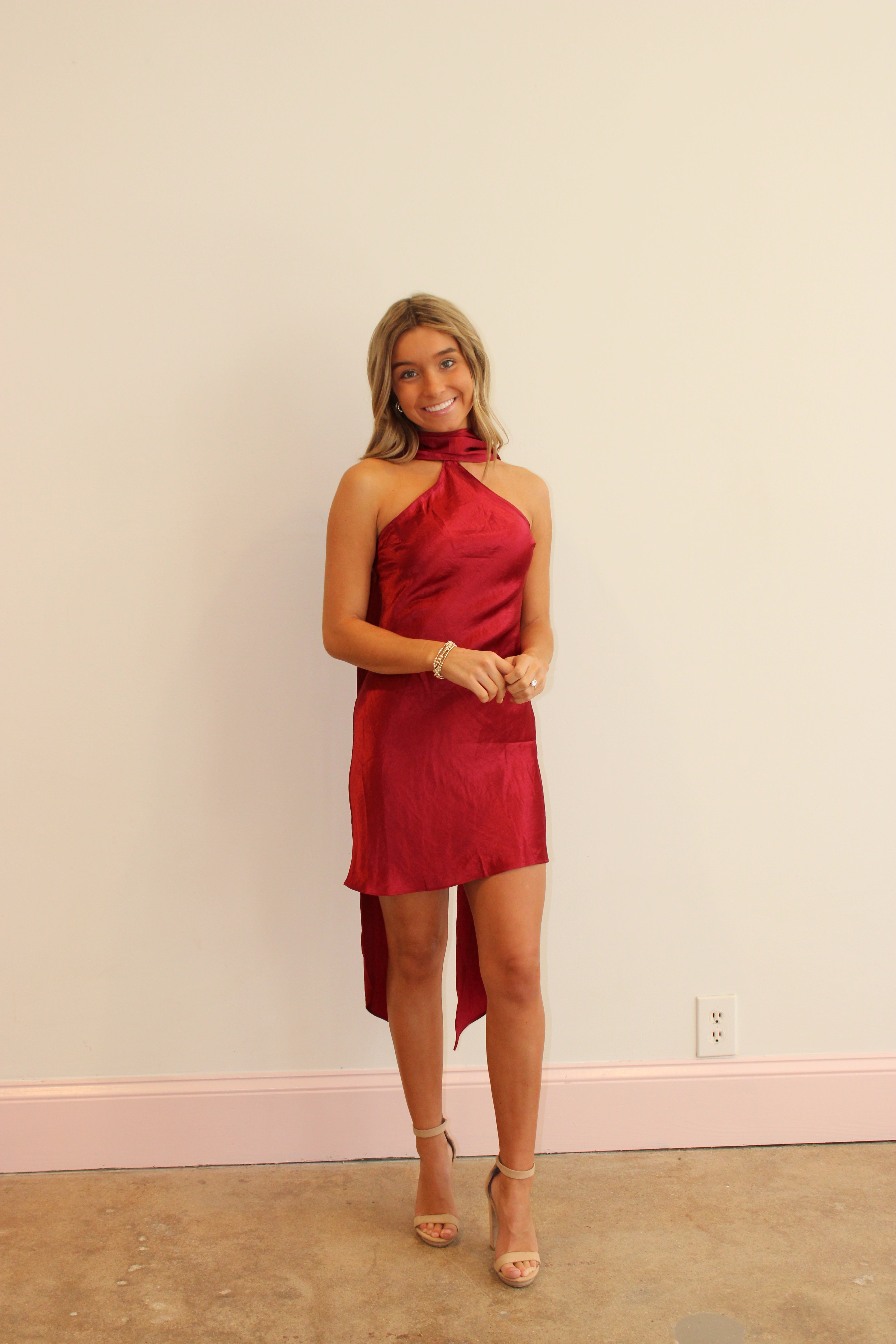 Fate Of Ophelia Satin Mini Dress - Dark Red