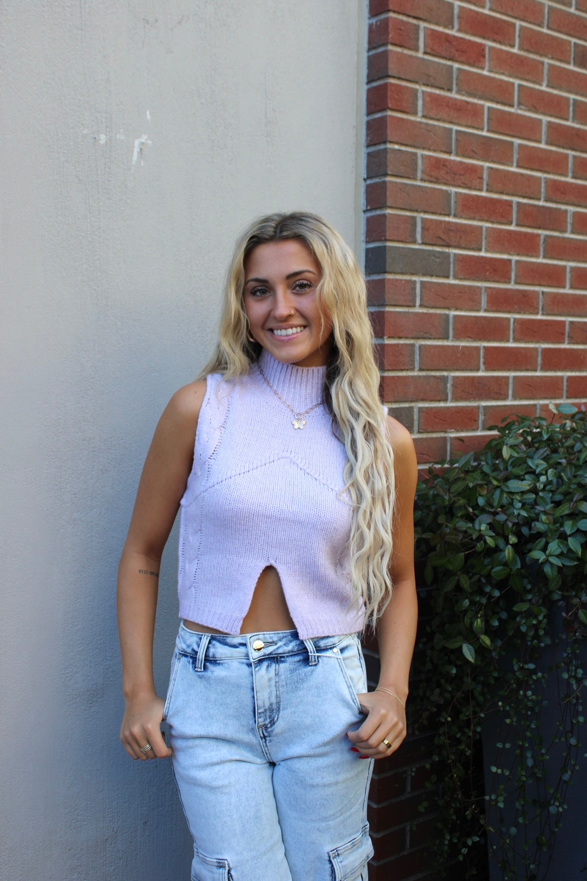 Out And About Crop Sweater Top - Lavender