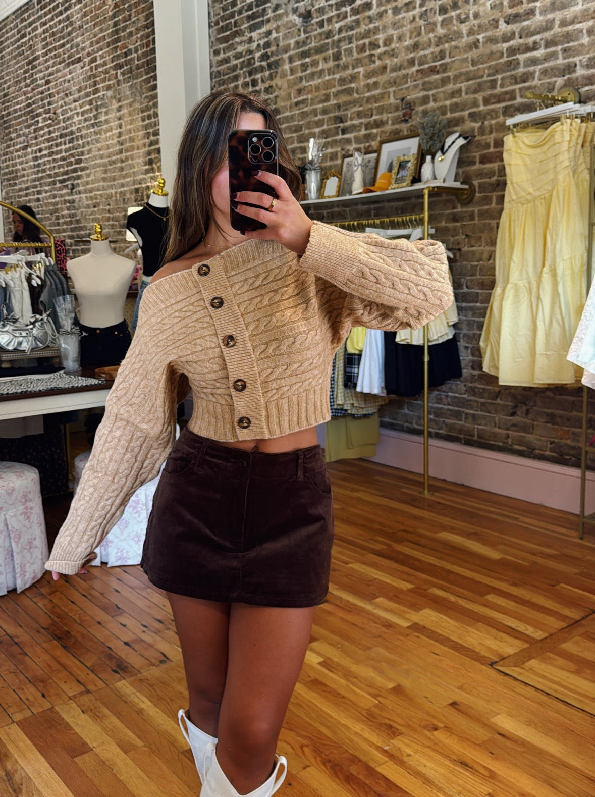 Miles Off The Shoulder Sweater - Tan - Restocked