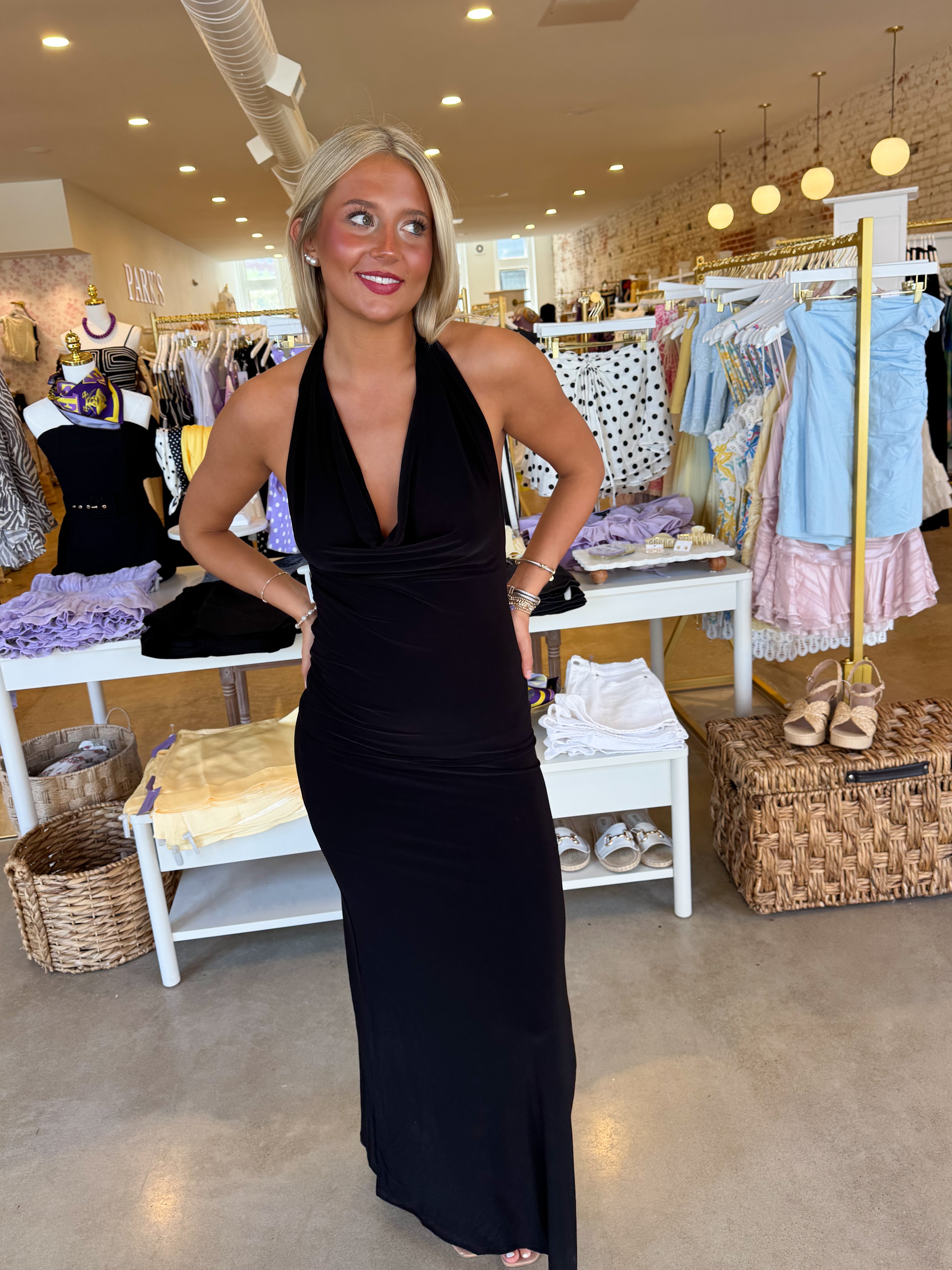Midnight Meeting Soft Knit Maxi Dress - Black